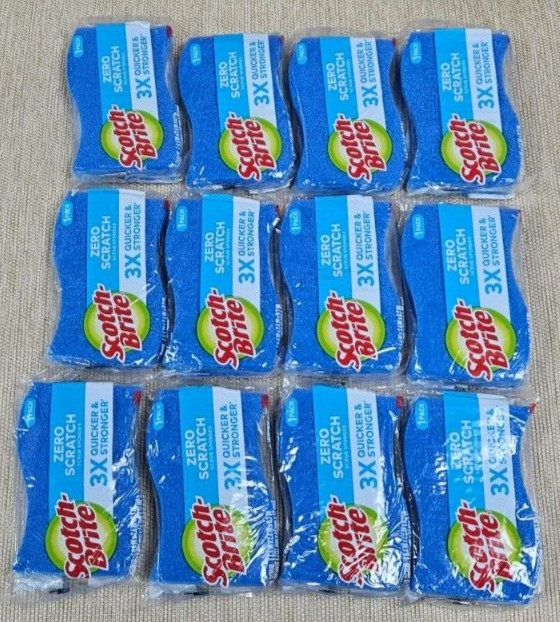 Scotch Brite Blue Non-Scratch Scrub Sponges 12 PACK 3M Individually Wrapped NEW