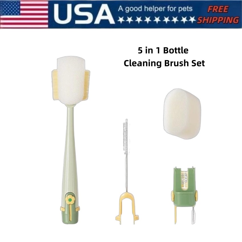 Flower Button Handle Bottle Brush 5 in 1 Flexible Sponge and Bristle Cleaner