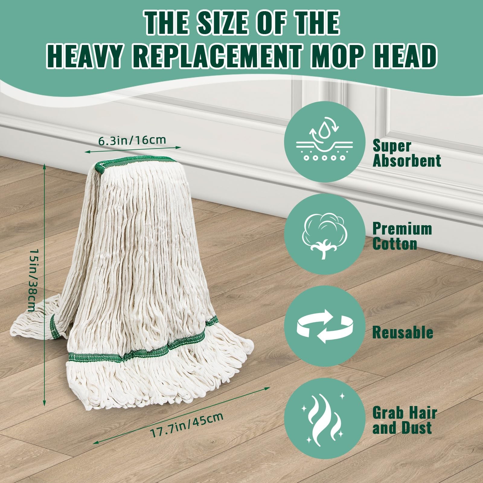 6Pack Mop Head Replacement Lightweight 20oz Heavy Duty Commercial Reusable White