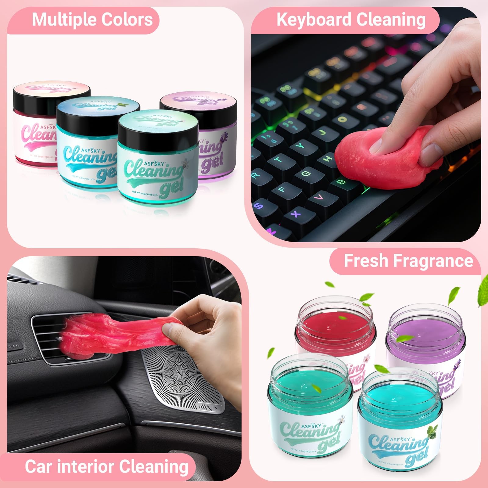 ASFSKY Car Cleaning Gel (Pink,Sakura) 1 Count (Pack of 1), Pink