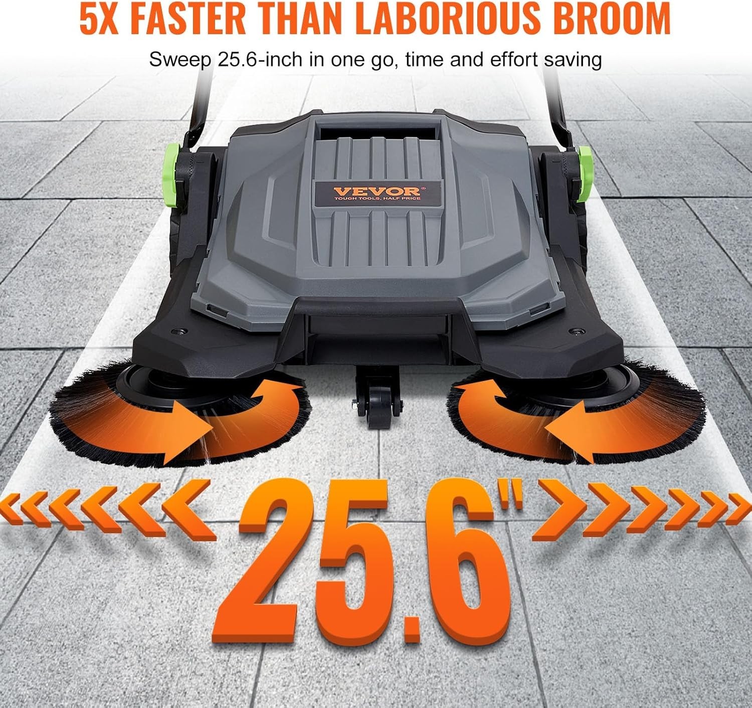 Walk-Behind Hand Push Floor Sweeper 25 6 Inch Sweeping Width Manual Non Electric