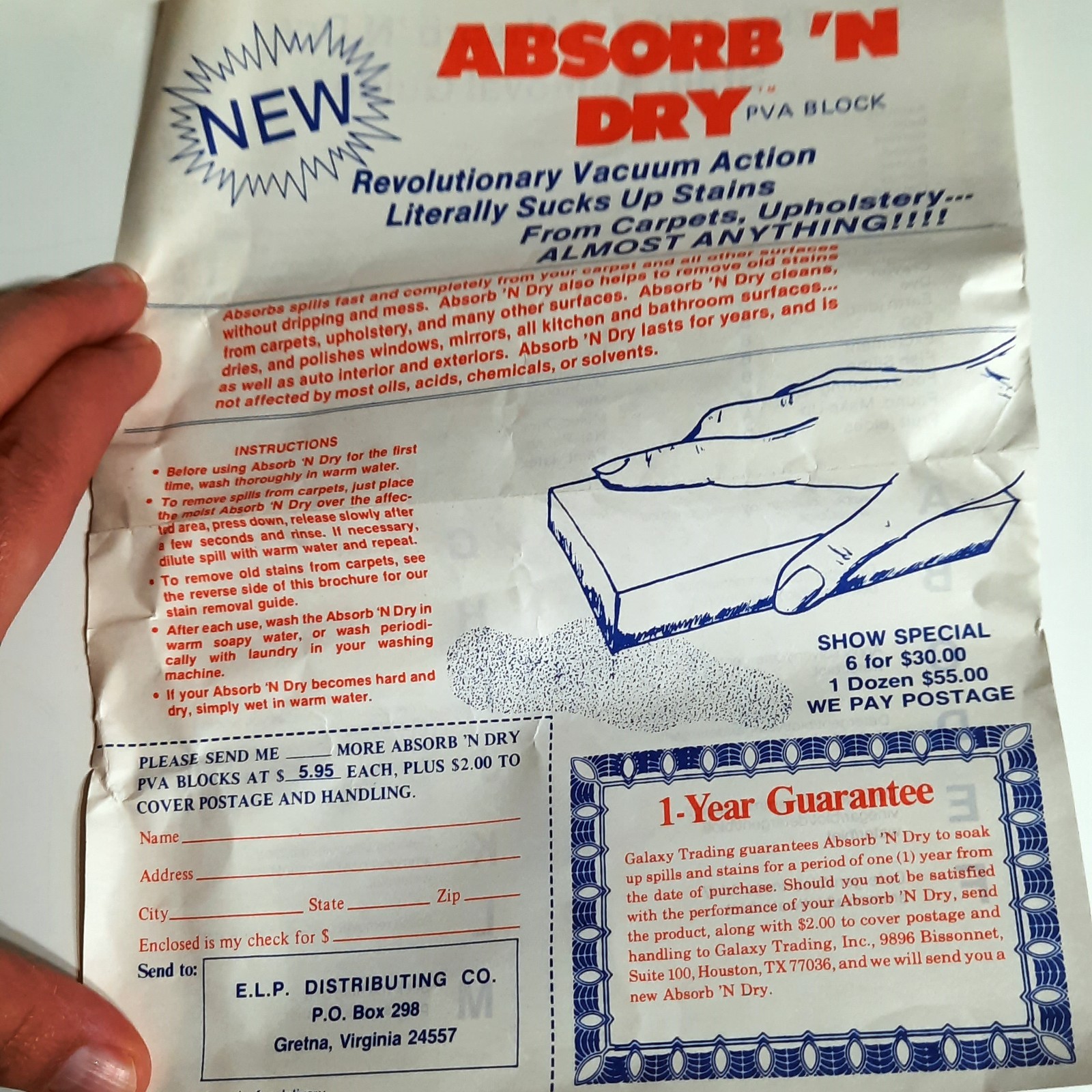 Vintage Absorb N Dry As Seen TV PVA Sponge Block Kanebo Japan w Instructions