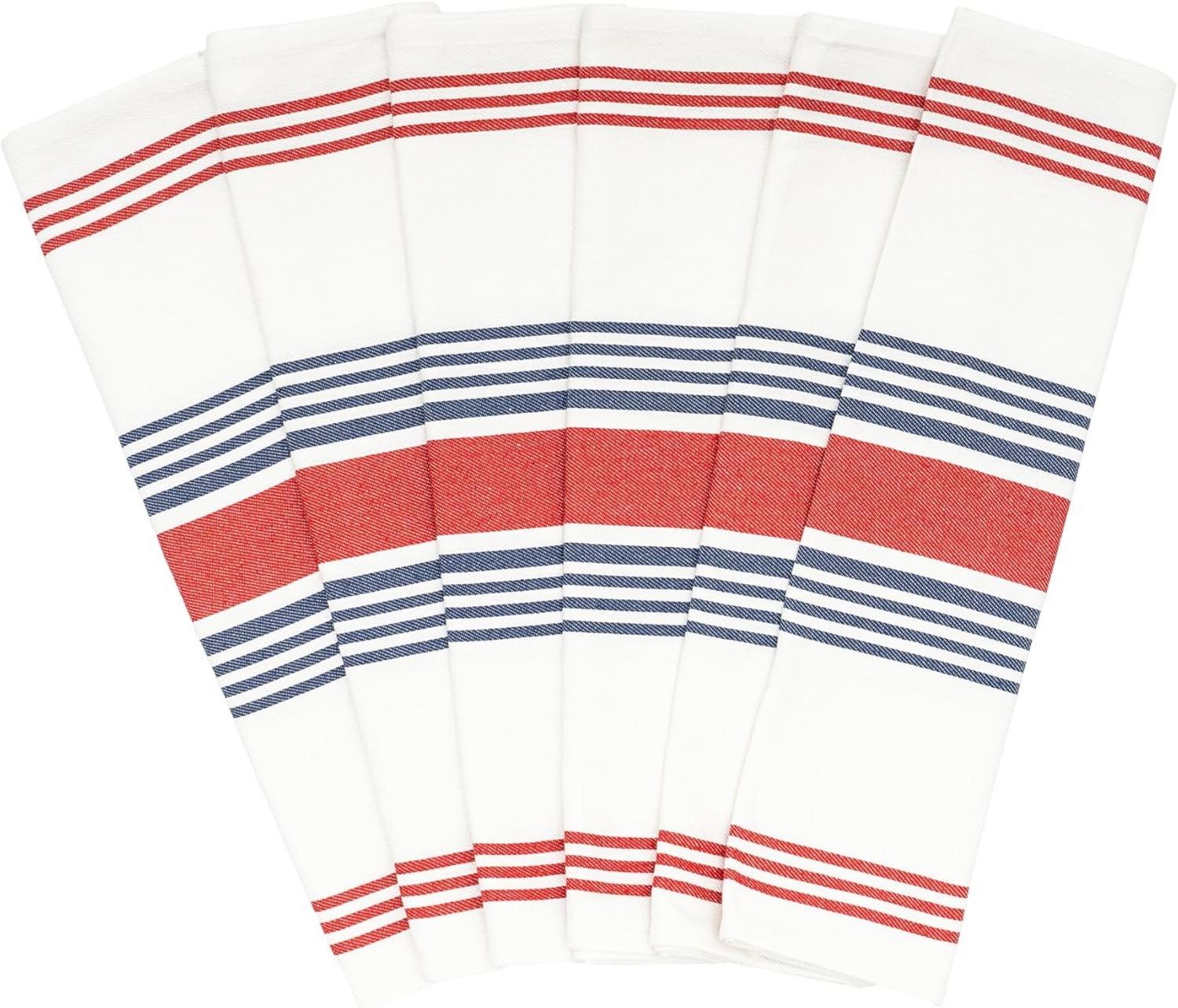 Red White and Blue Kitchen Towels – 6 Pack, 100% Cotton, 30″x20″, Striped