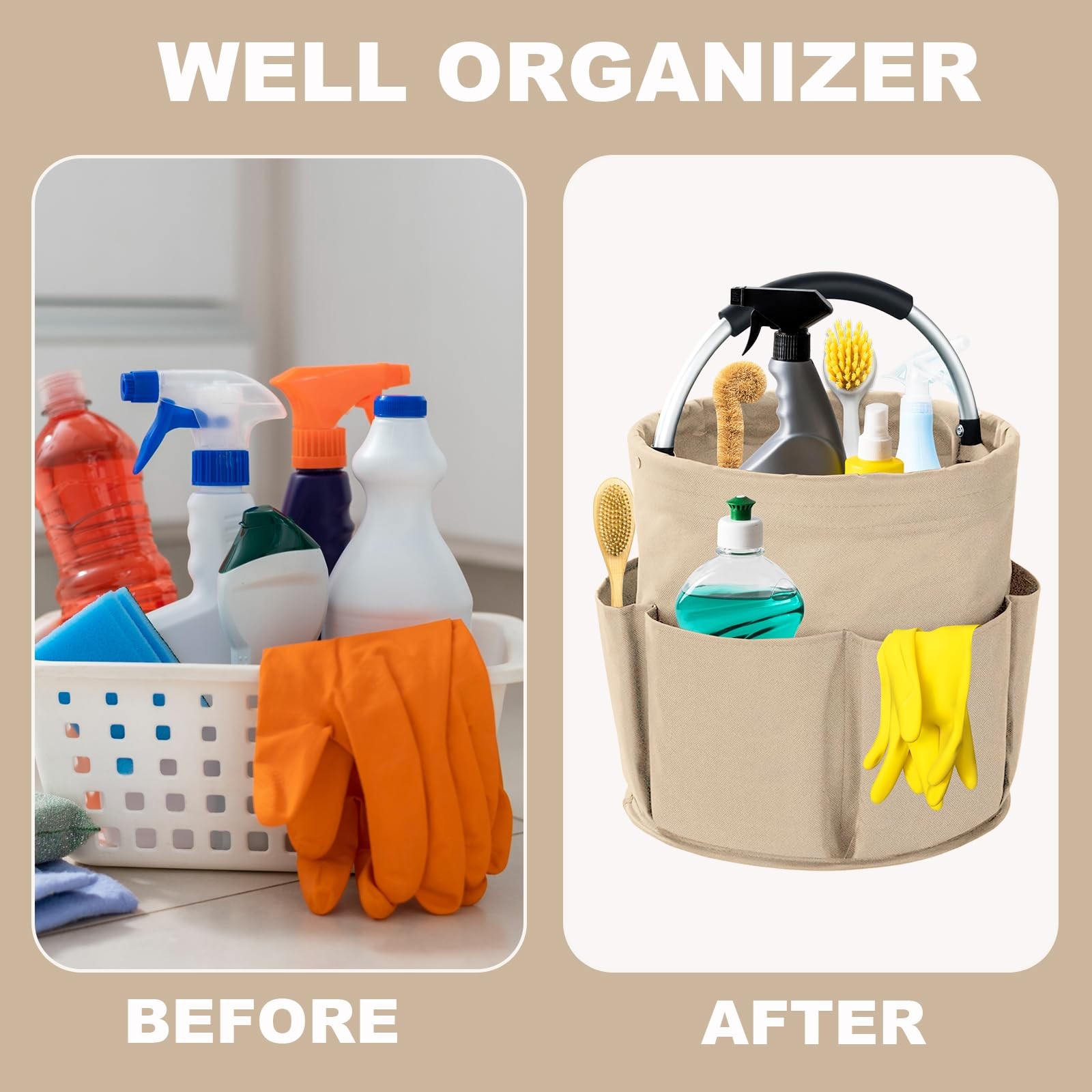 Cleaning Caddy with Handle, 17L Foldable Cleaning Supplies Organizer, Portabl…