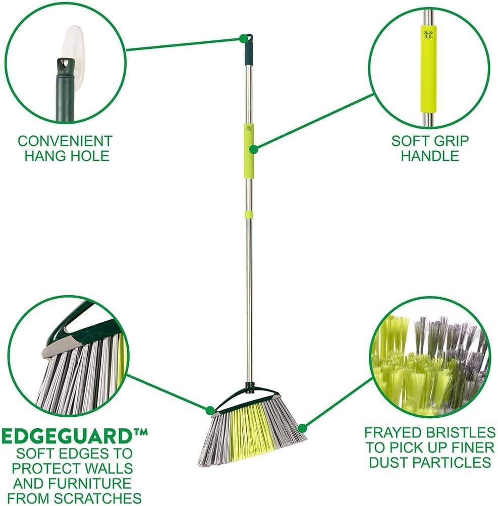 Indoor Jumbo Broom W/ Long Stainless Steel Collapsible Handle Easy Storage Heavy