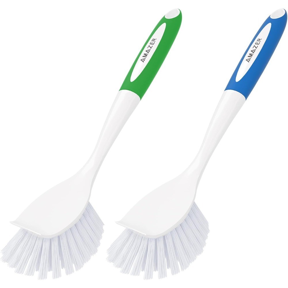 Dish Brush with Handle, 2 Pack Kitchen Scrub Brushes for Cleaning, Dish