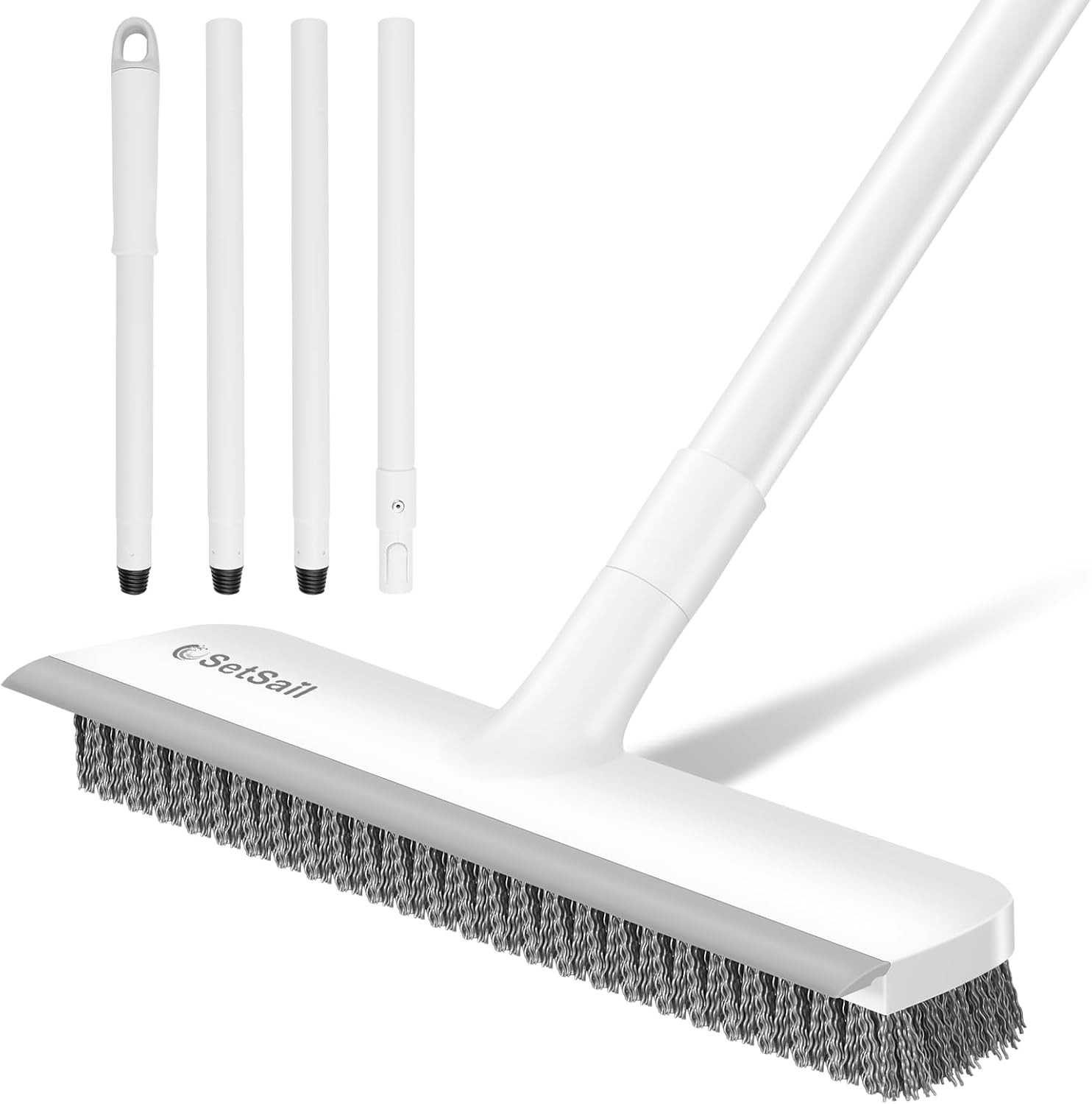 Floor Scrub Brush with 51-Inch Long Adjustable Handle 2 in 1 Scrape Brush Stiff