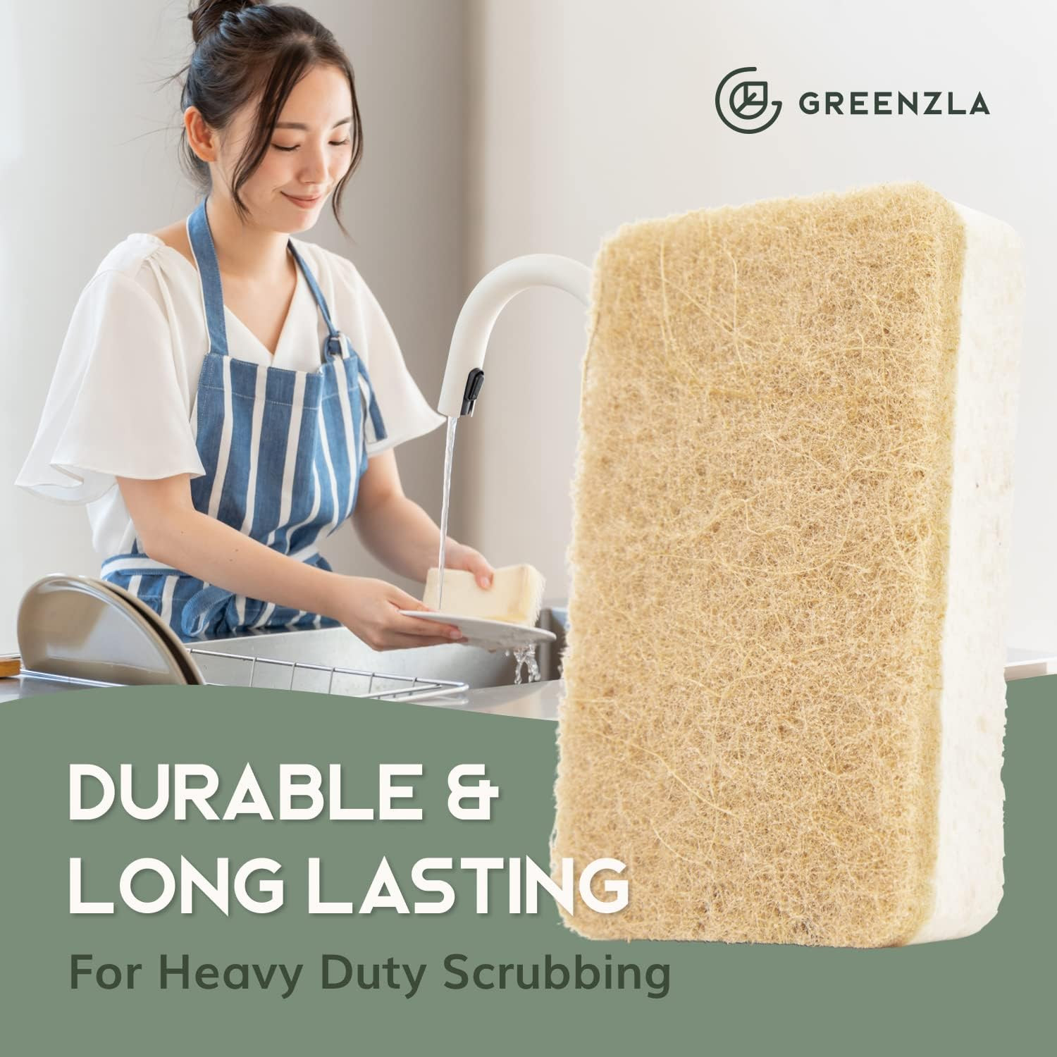 Kitchen Sponges, Plant-Based Dish Sponges, Non-Scratch Sisal Hemp Scouring Pa…