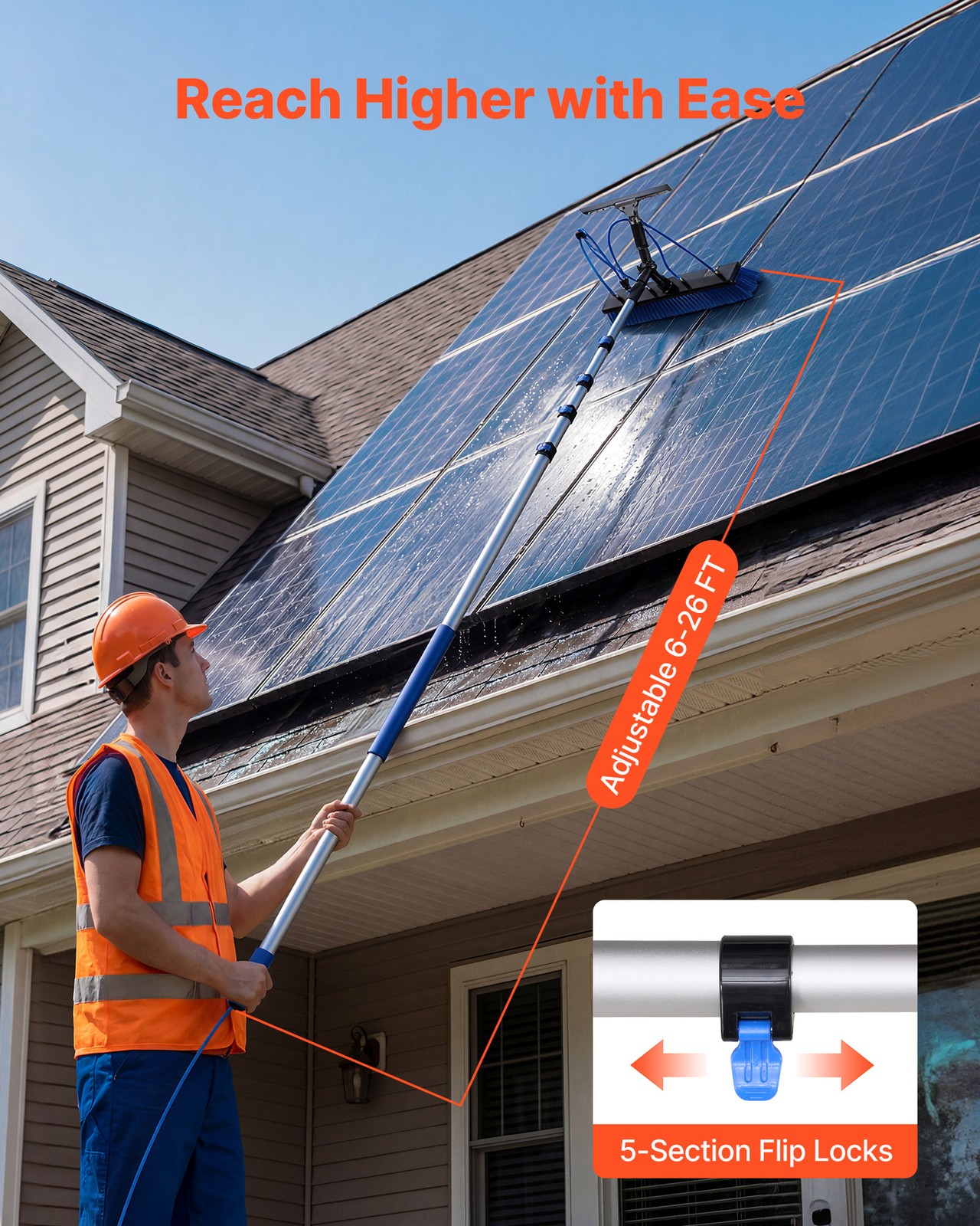 VEVOR Solar Panel Cleaning Kit Water Fed Pole Kit 26 ft with Brush and Squeegee