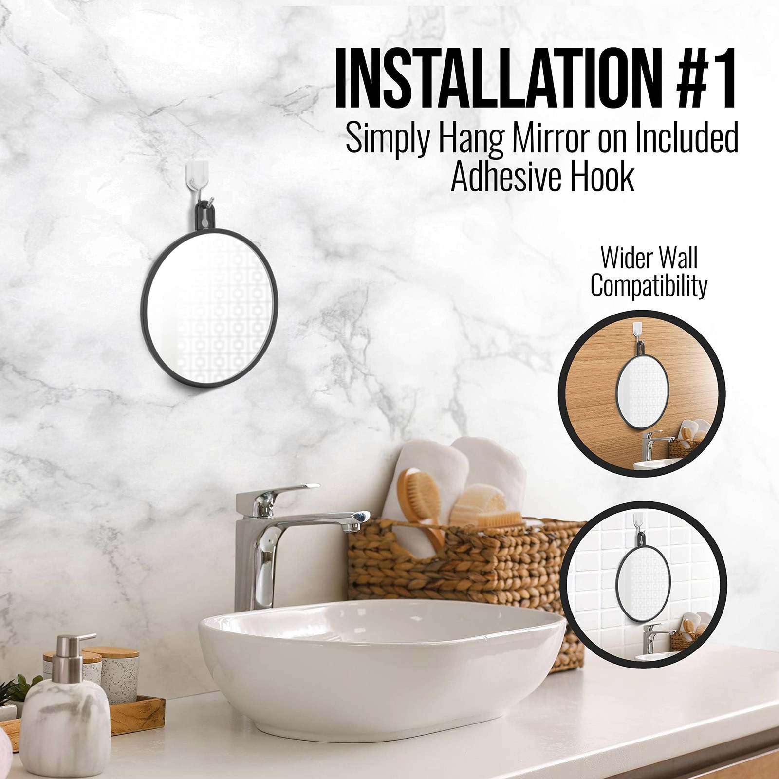 MIRRORVANA Small Shower Mirror for Shaving with 3 Attachment Options: Hook, S…