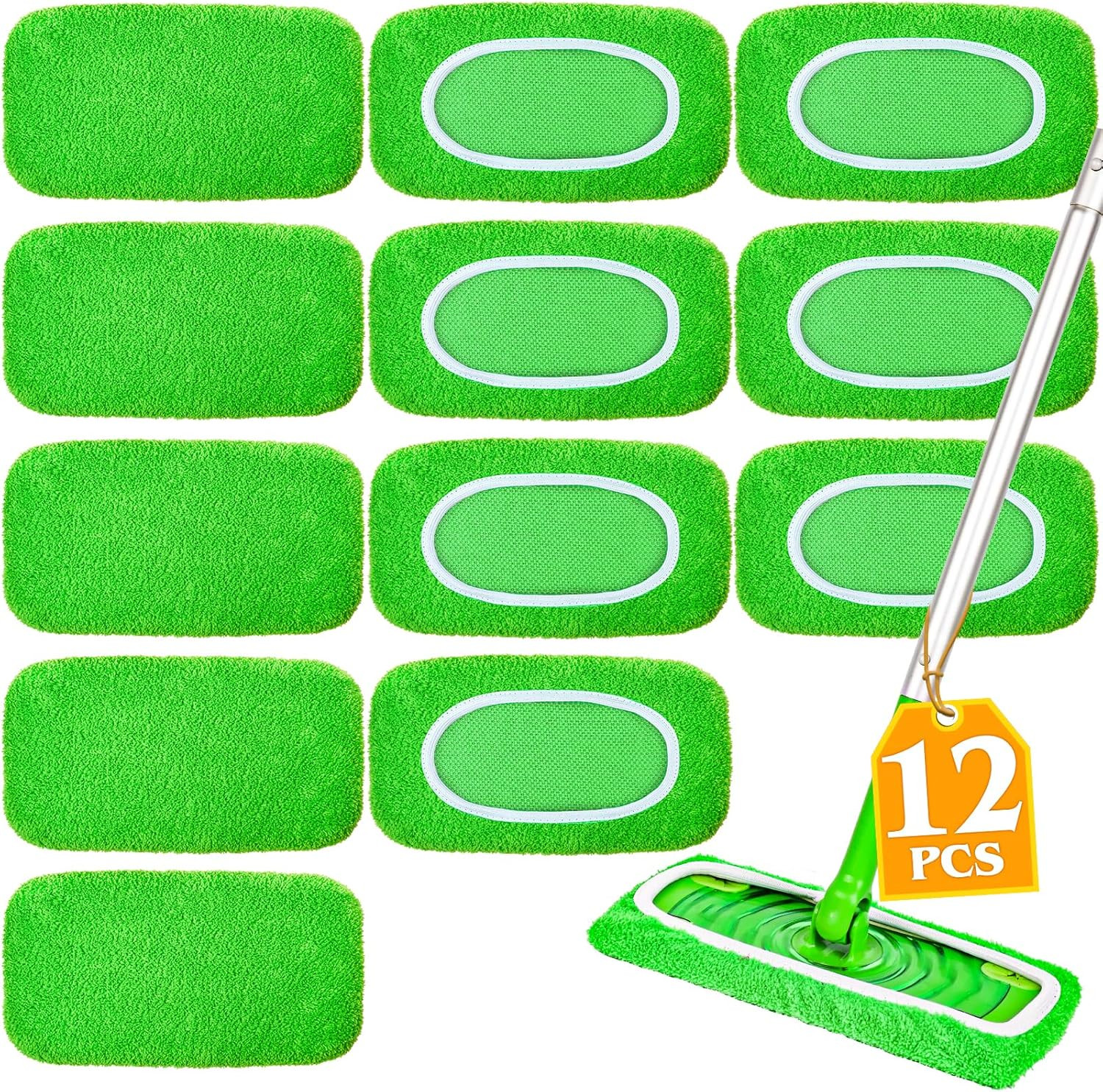 12-Pack Reusable Mop Pads Compatible with Sweeper Mop – 100% Coral Fleece Washab