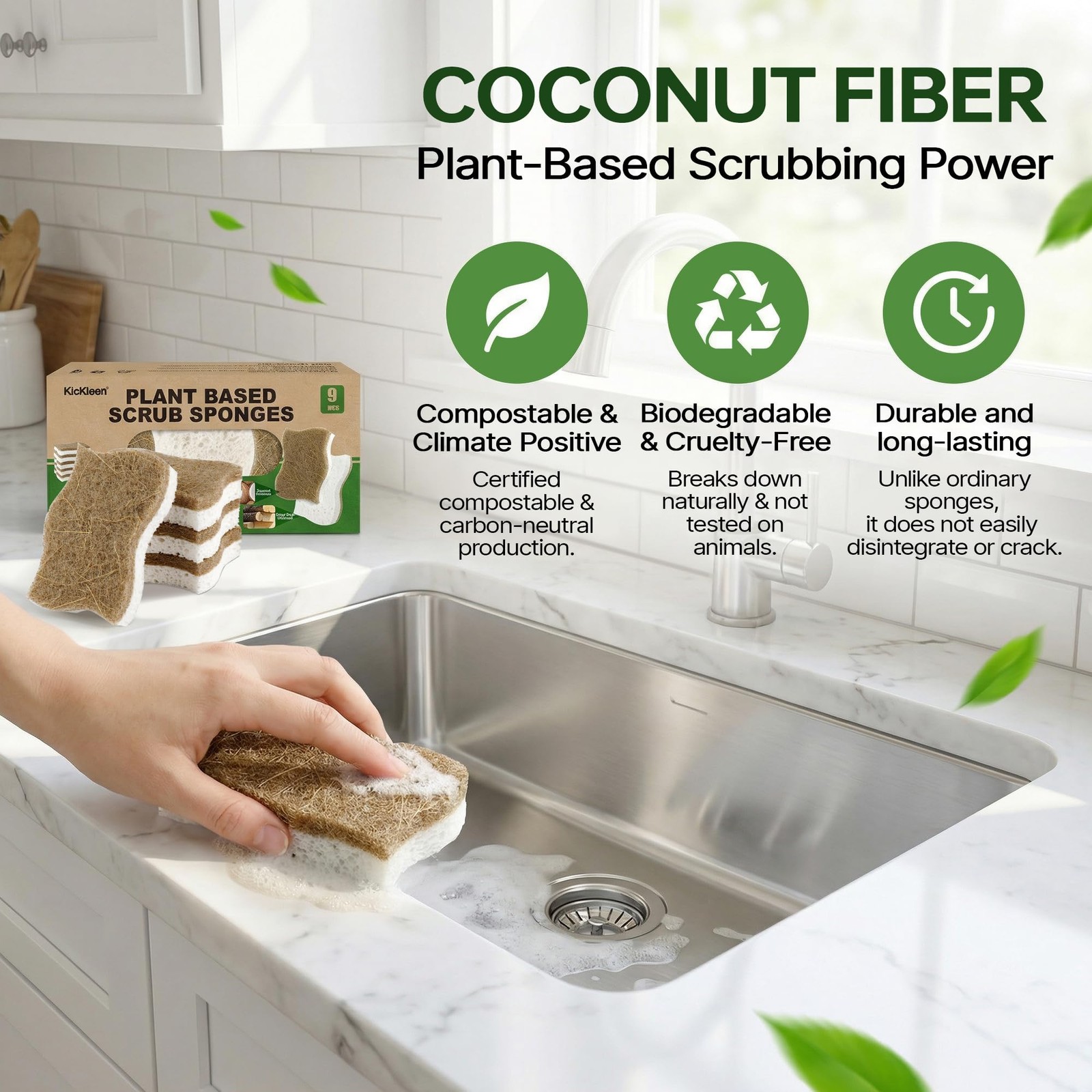 kickleen 9 Pack Biodegradable Kitchen Sponges