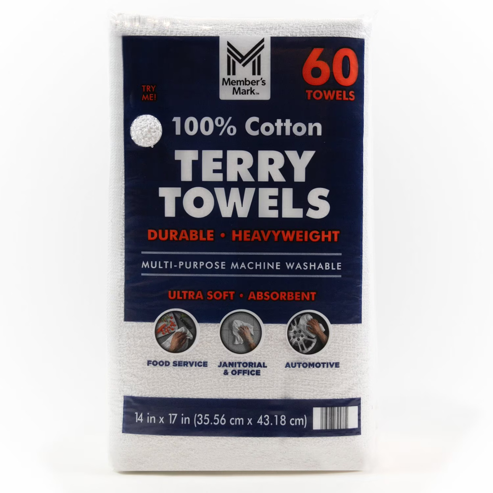 Member’s Mark 60 Pack 100% Cotton Terry Towels White 14×17 Heavyweight