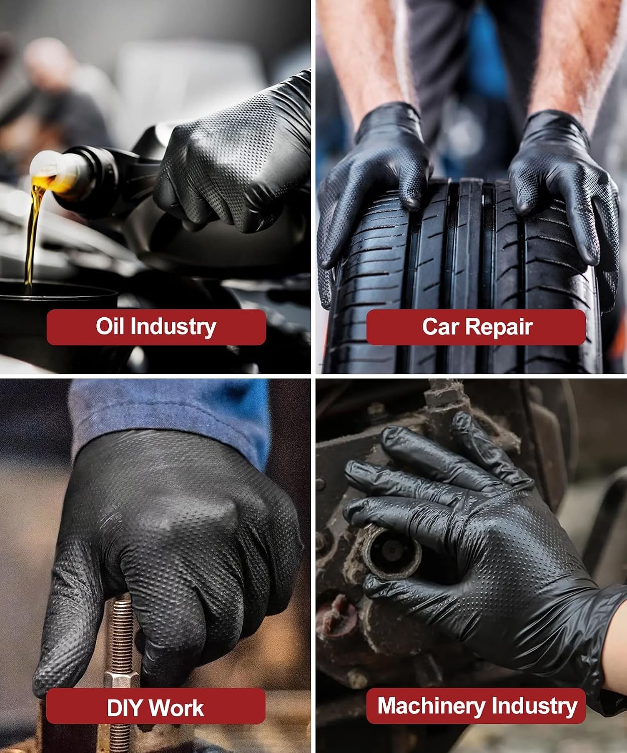 8 Mil Heavy Duty Disposable Nitrile Gloves with Diamond Texture Grip Rubber