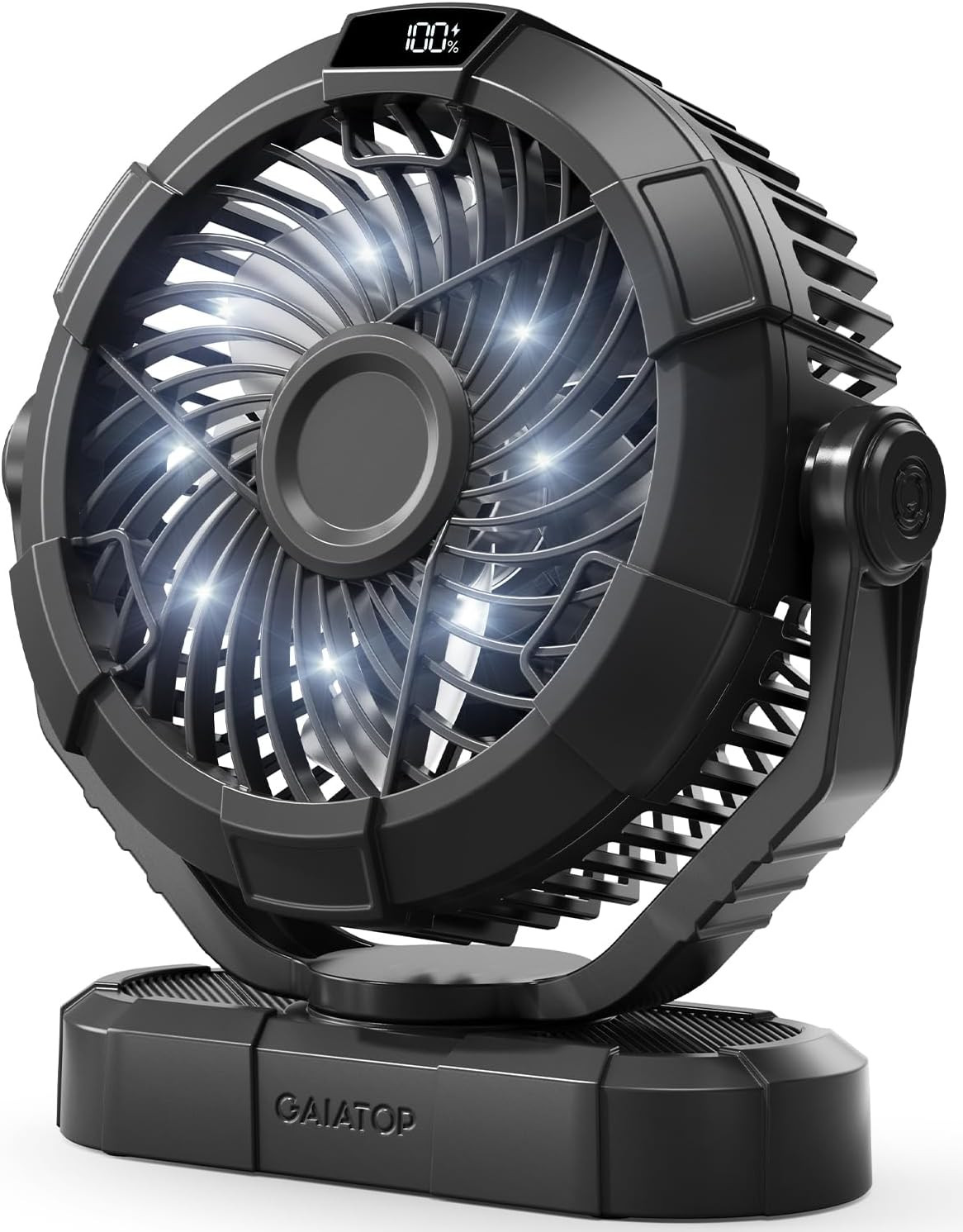 Portable Camping Fan with LED Lantern 3-Speed Rechargeable 360° Rotating USB