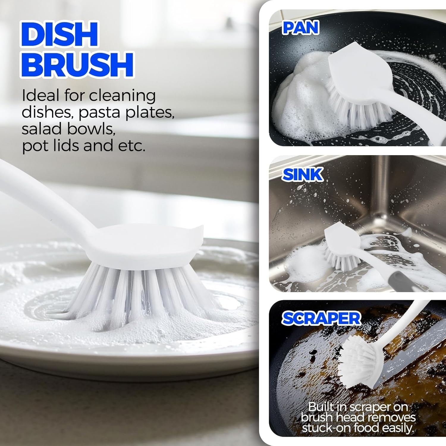 6 Pack Dish Brush Set with Bottle Brush, Dish Scrub Brush, Pan Brush and 3 St…