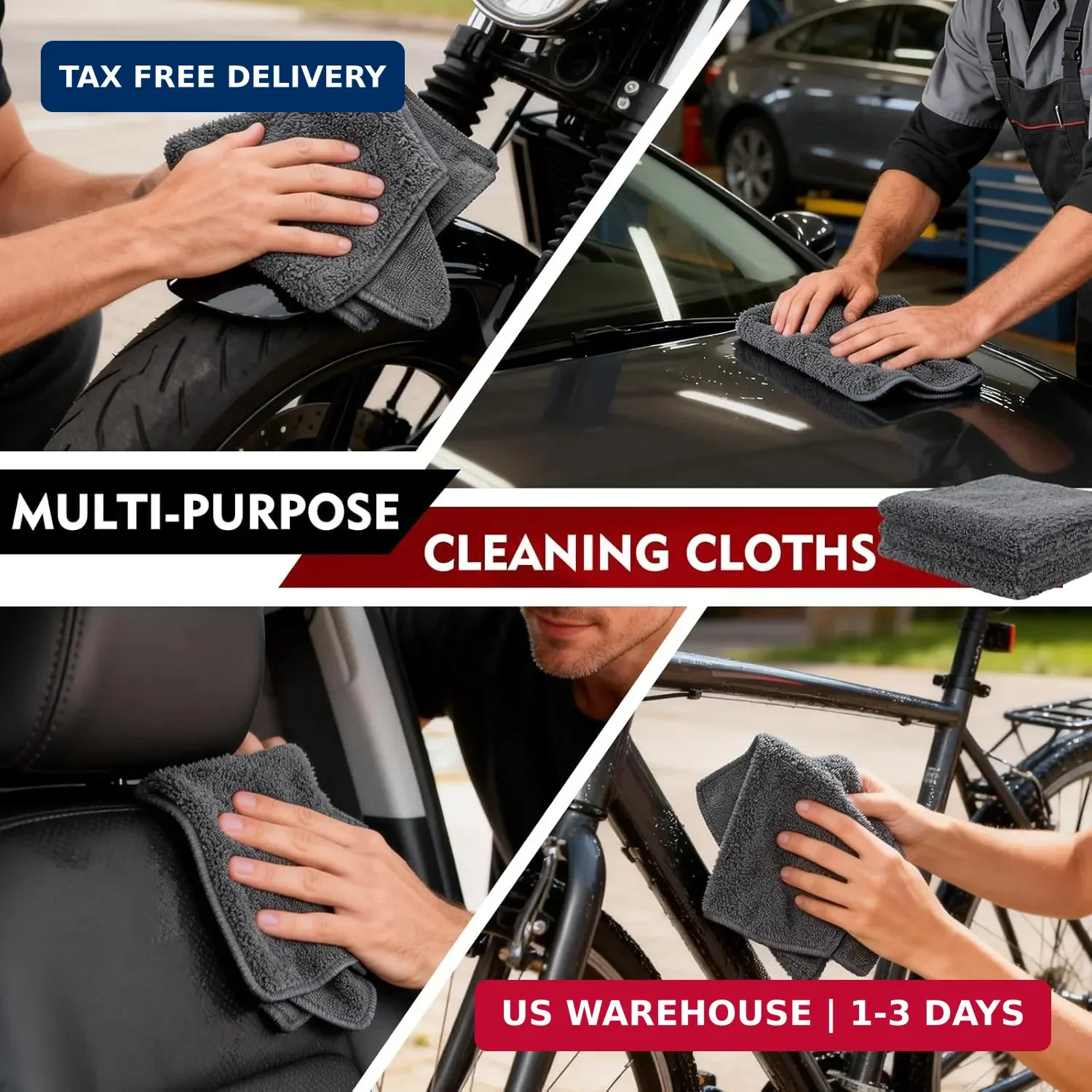 Puomue 12 Pack Microfiber Cleaning Cloth for Cars, 12″ X 12″ Car Microfiber Towe