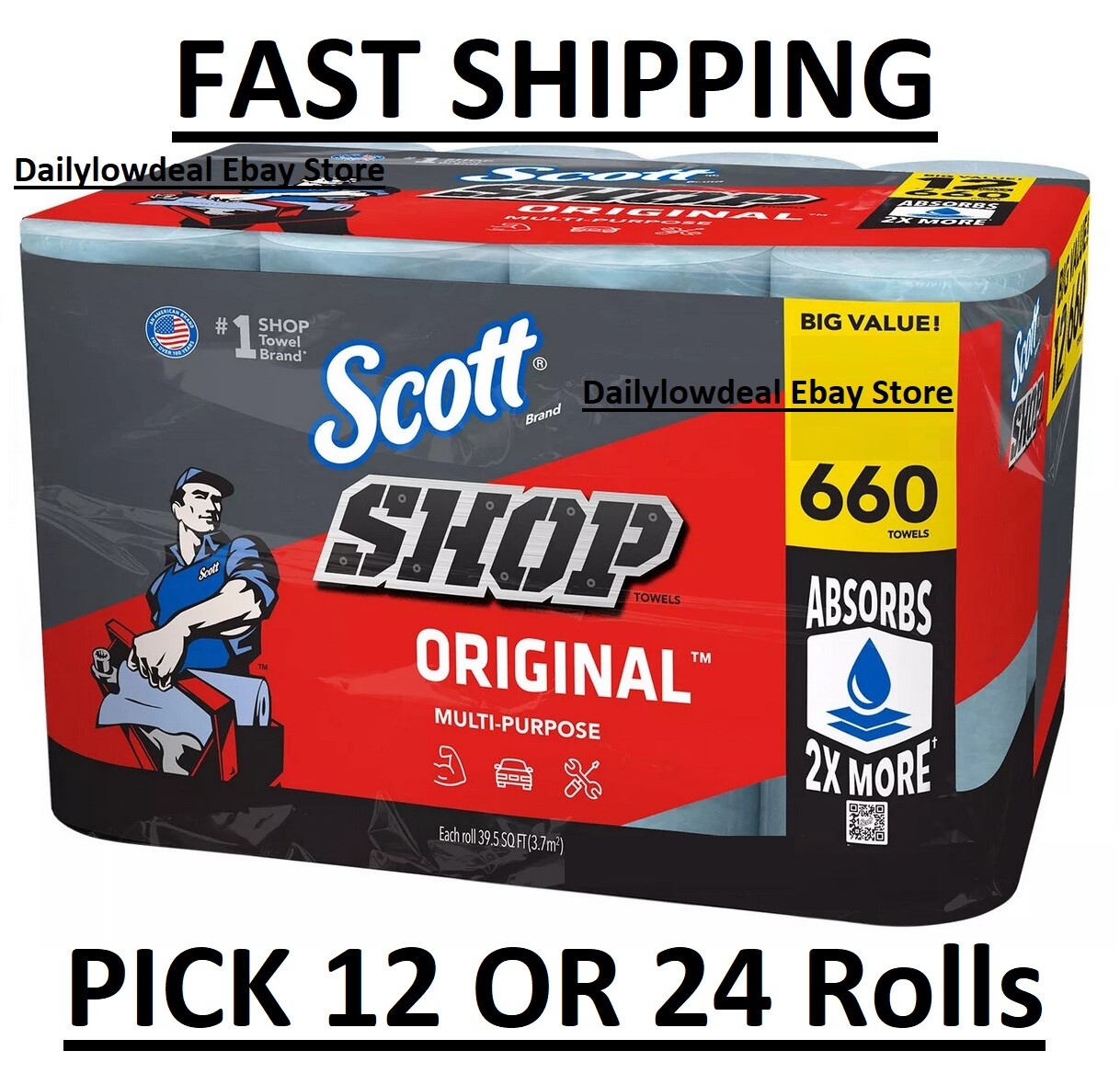 Scott Shop Rolls towels Blue Original Multi Purpose Paper 55 Sheets ROLL 1 12 24