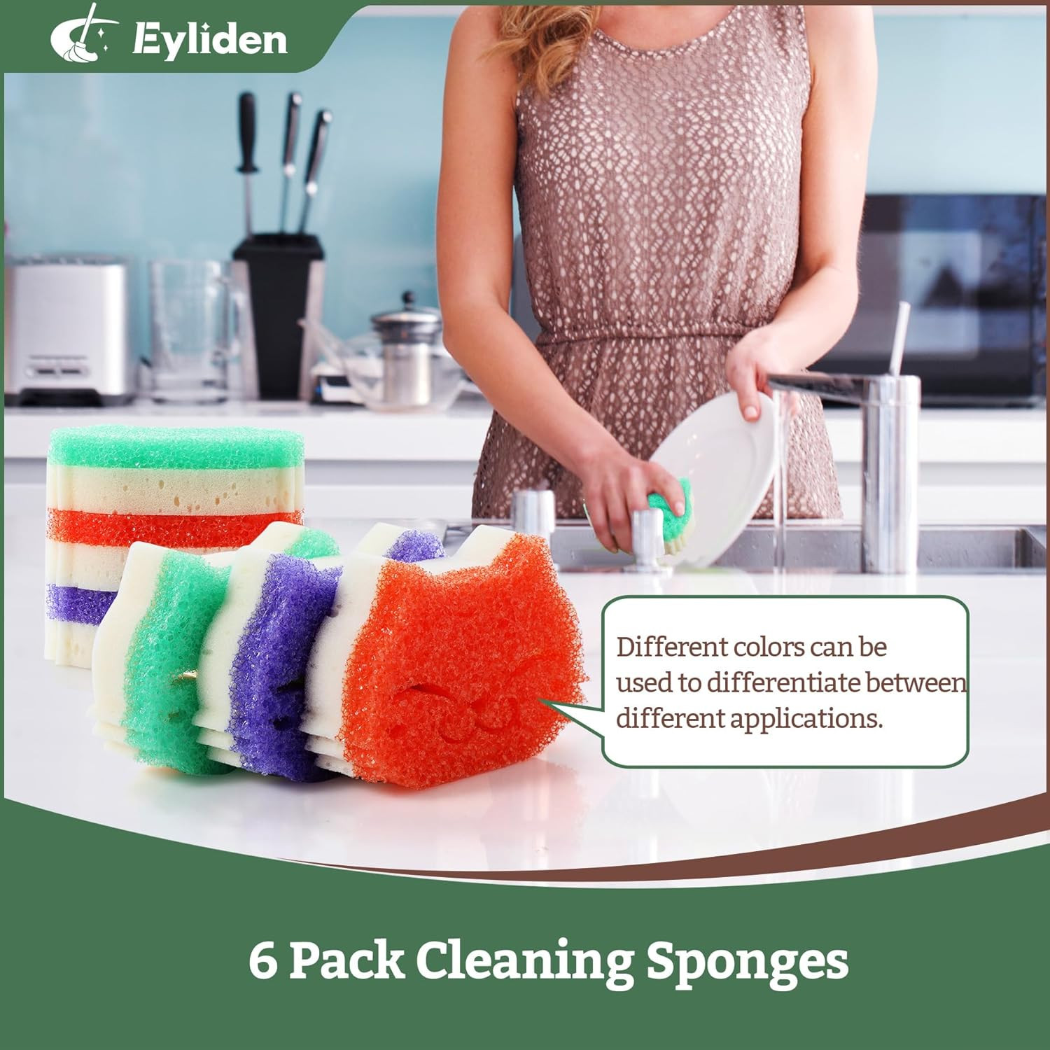 6 Pack Scrub Sponge, Dual-Sided, Smart-Temp Firmness, Dish Scrubber | Non-Scr…