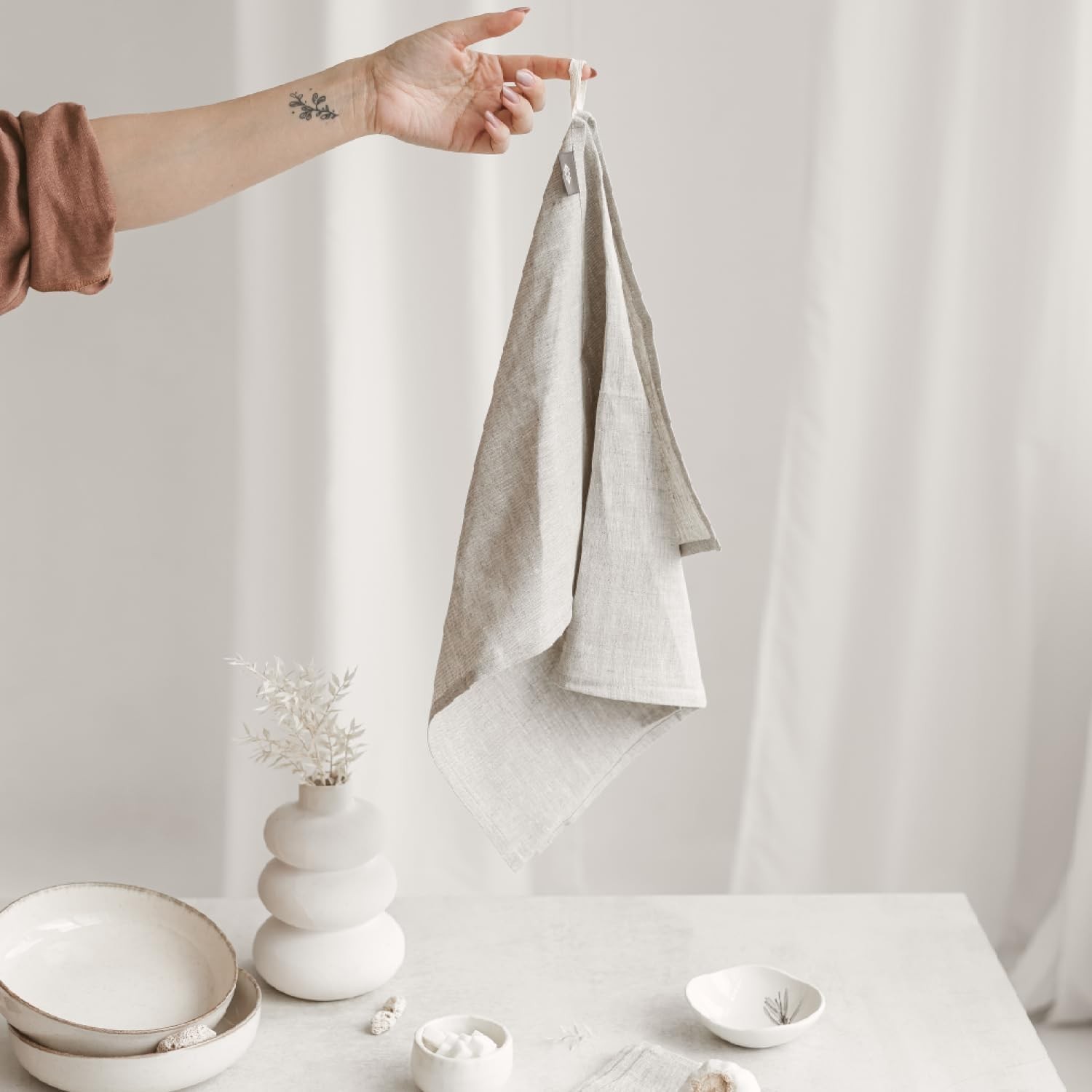 Pure Linen Flax Washcloths – 4-Pack Natural Dish Towels Set – Linen Tea Towel…