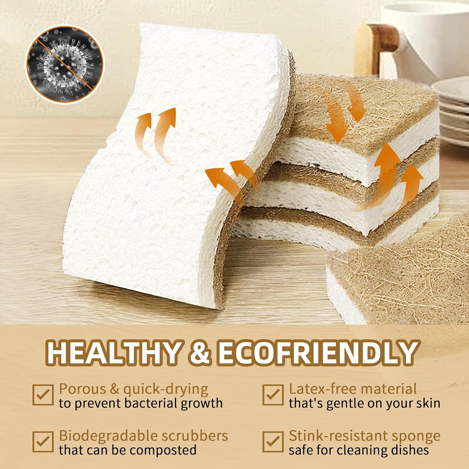 Natural Kitchen Sponges, Biodegradable & Compostable | Non-Scratch Cellulose