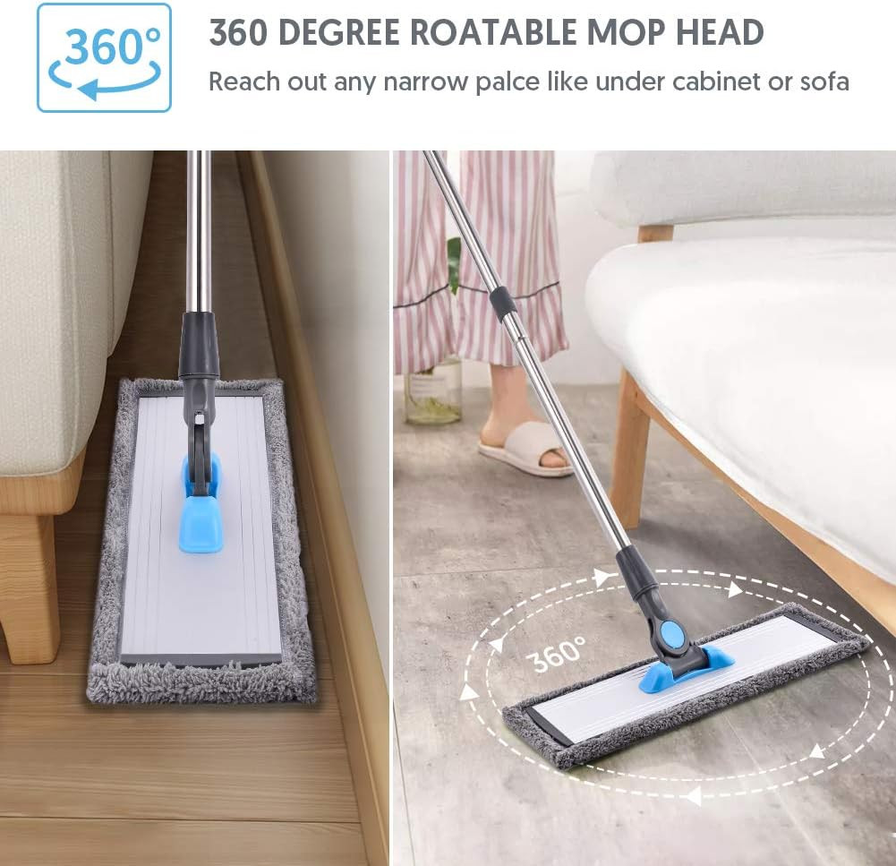 Microfiber Flat Mop for Floor Cleaning Tile Wood Vinyl Laminate +4 Washable Pads