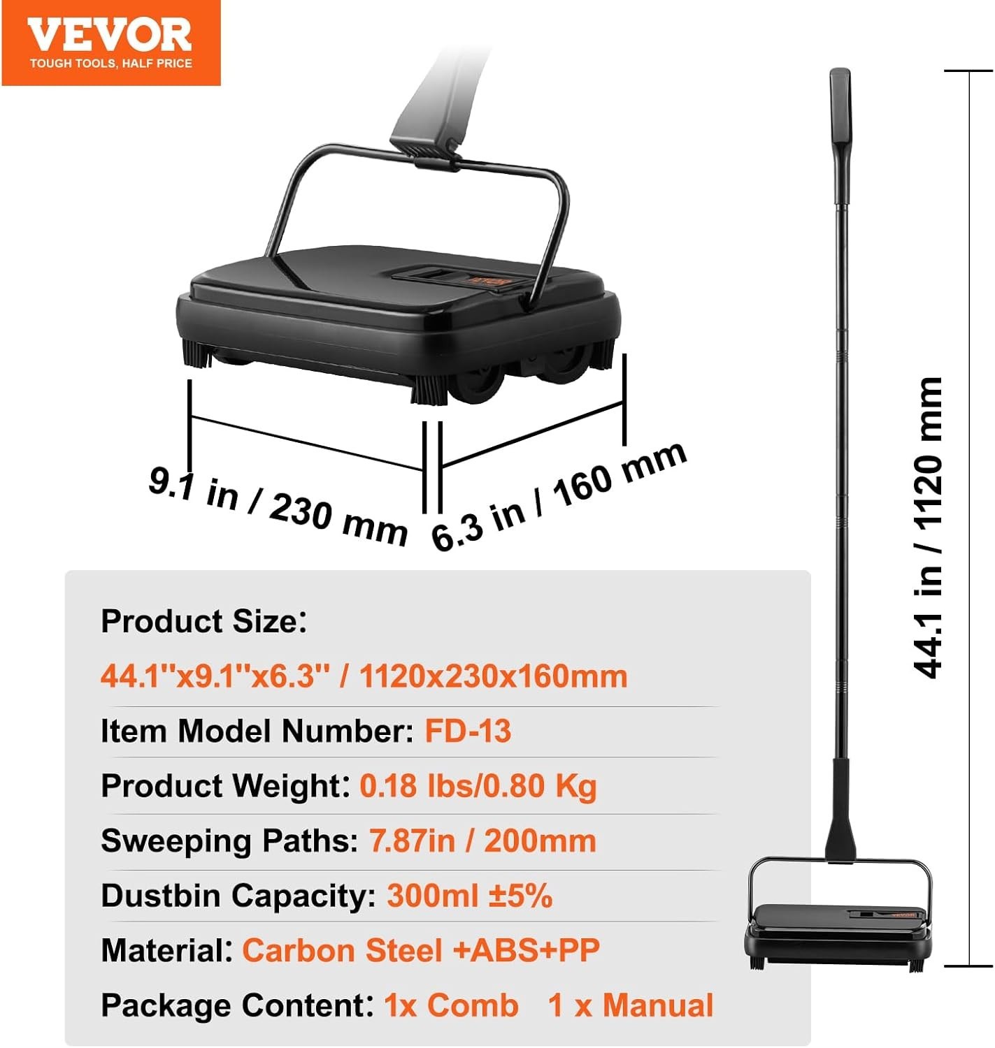 Carpet Sweeper, 7.87 in Sweeping Paths, Floor Sweeper Manual Non Electric, 30…
