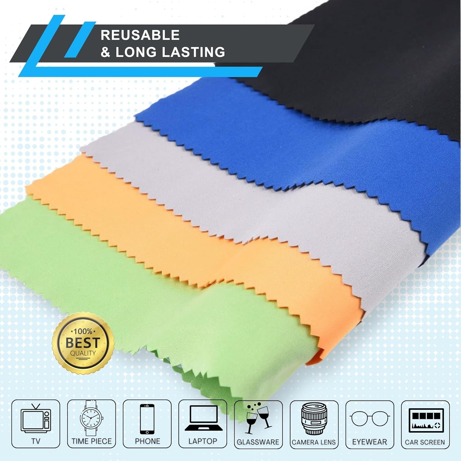 Durable 8×8 Microfiber Cleaning Cloths – 5 Pack Eyeglass and Lens Wipes