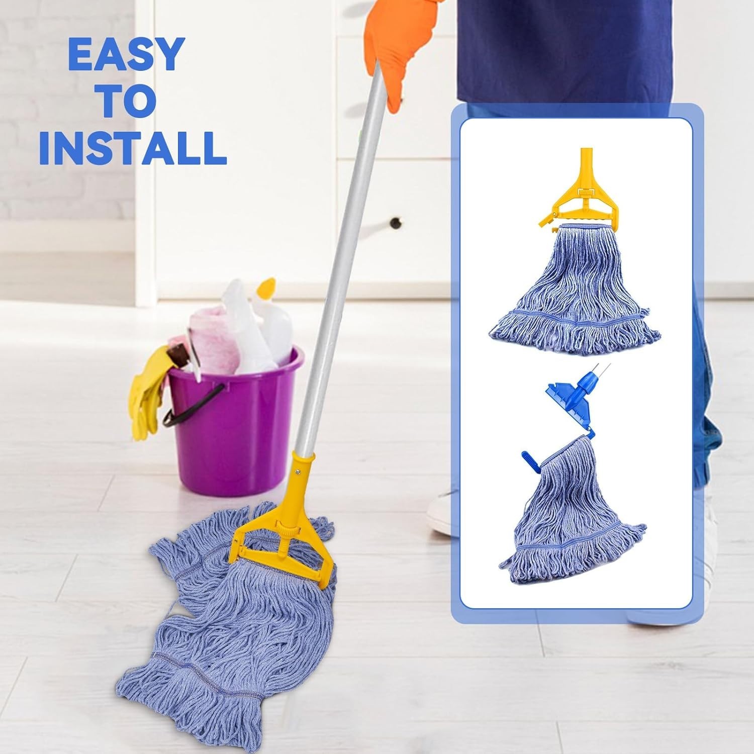 Commercial Heavy Duty Mop Heads Replacement: 1 Pack Industrial Wet Mop Head f…