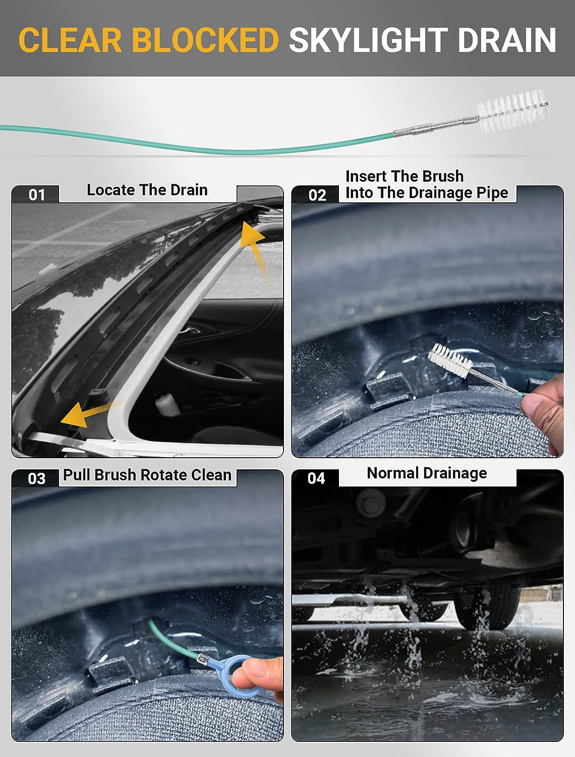 Upgraded Auto Sunroof Drain Cleaning Tool, 78 Inch Flexible Drain Brush Long