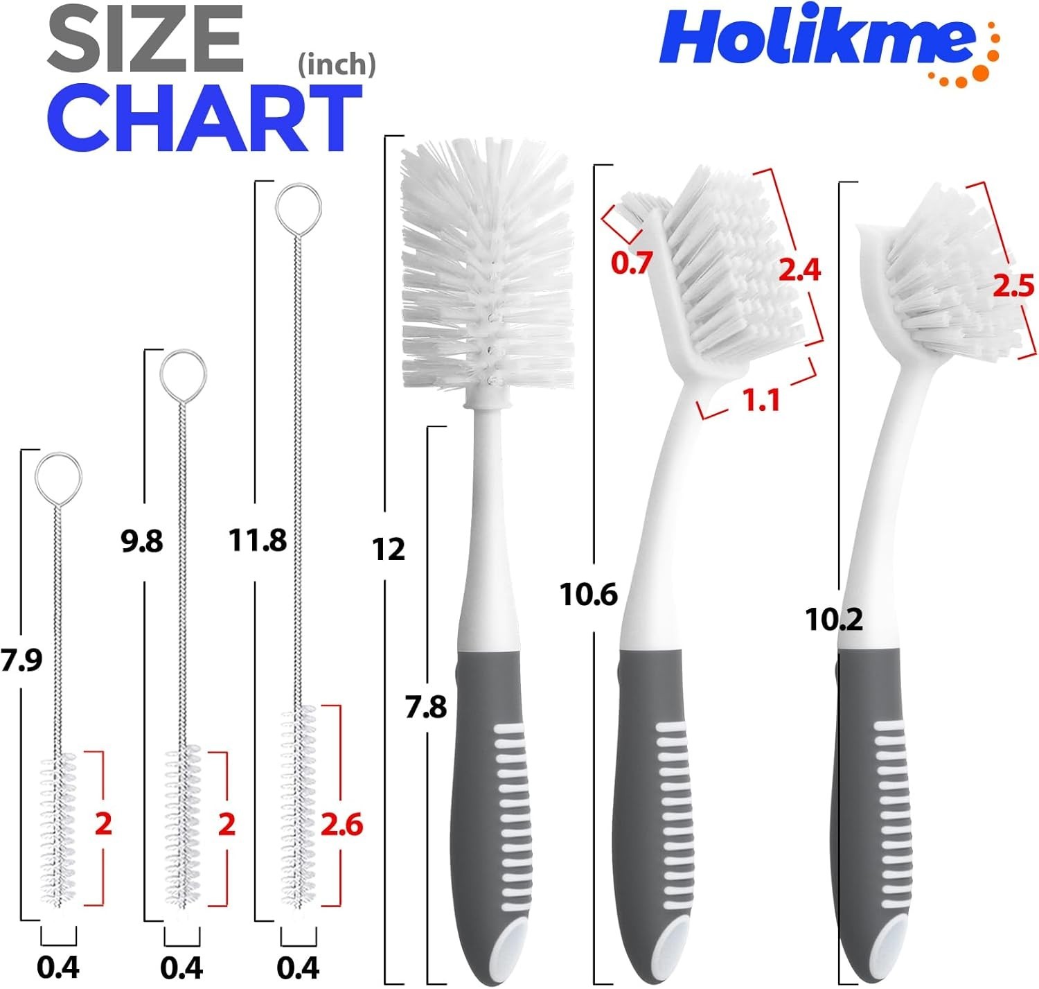 6 Pack Dish Brush Set with Bottle Brush, Dish Scrub Brush, Pan Brush and 3 St…