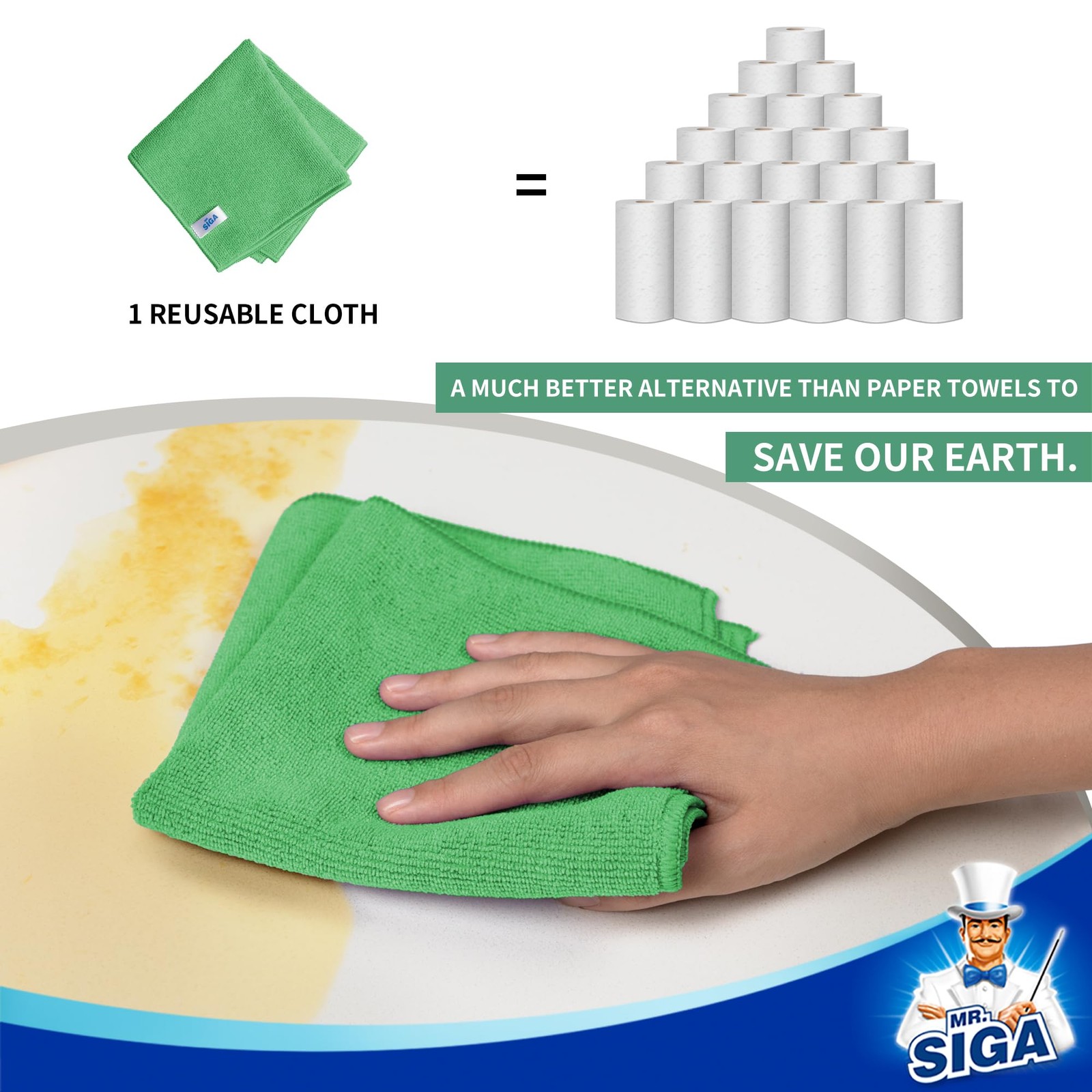 12 Pack Microfiber Cleaning Cloths All Purpose Streak Free Rags Green 12.6×12.6