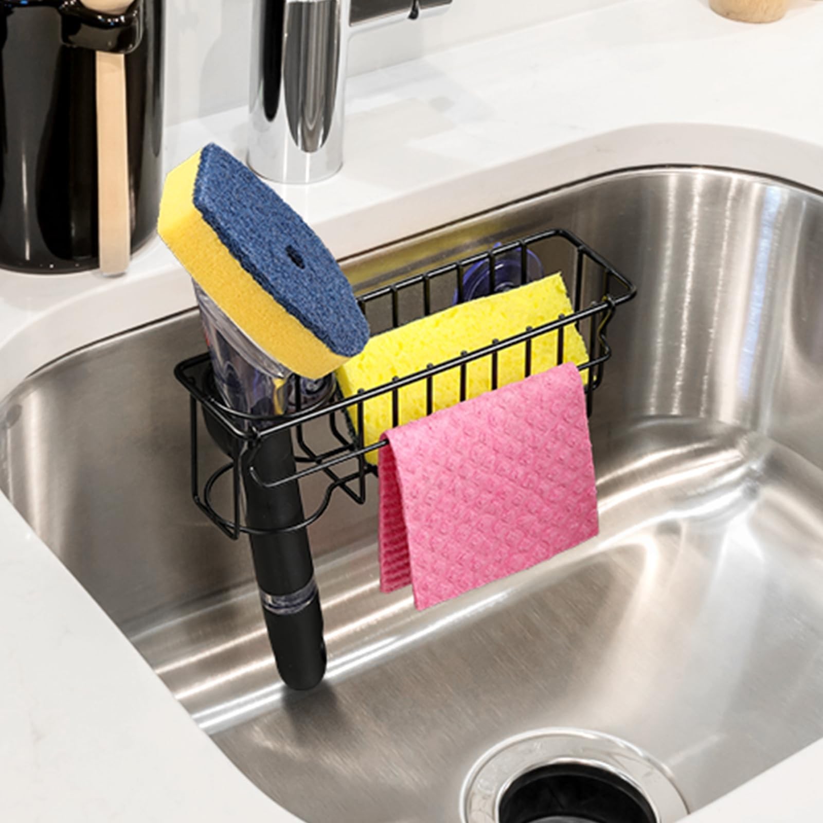 3-In-1 Sponge Holder for Kitchen Sink, 2 Type Suspension Options (Suction Cup…