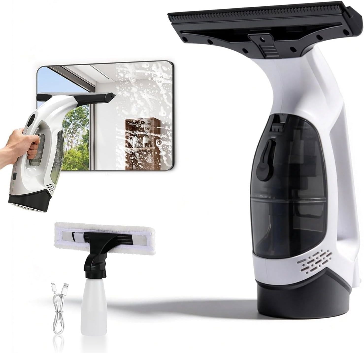 Window Vacuum Squeegee Cordless, 2000Pa Electric Window Cleaner Tool