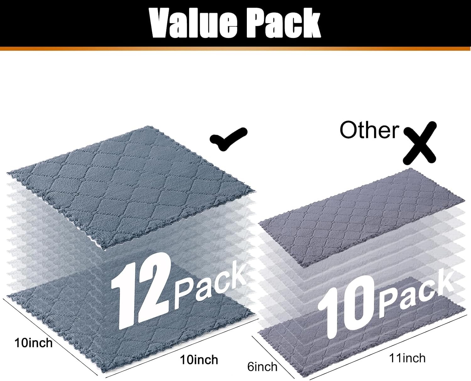12 Pack Soft and Absorbent Kitchen Cloths, Dark Grey & White | Super Soft and