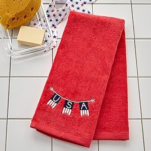 Red White & Blue Hound 100% Cotton Embroidered 2pc Hand Towel Set, Decorative
