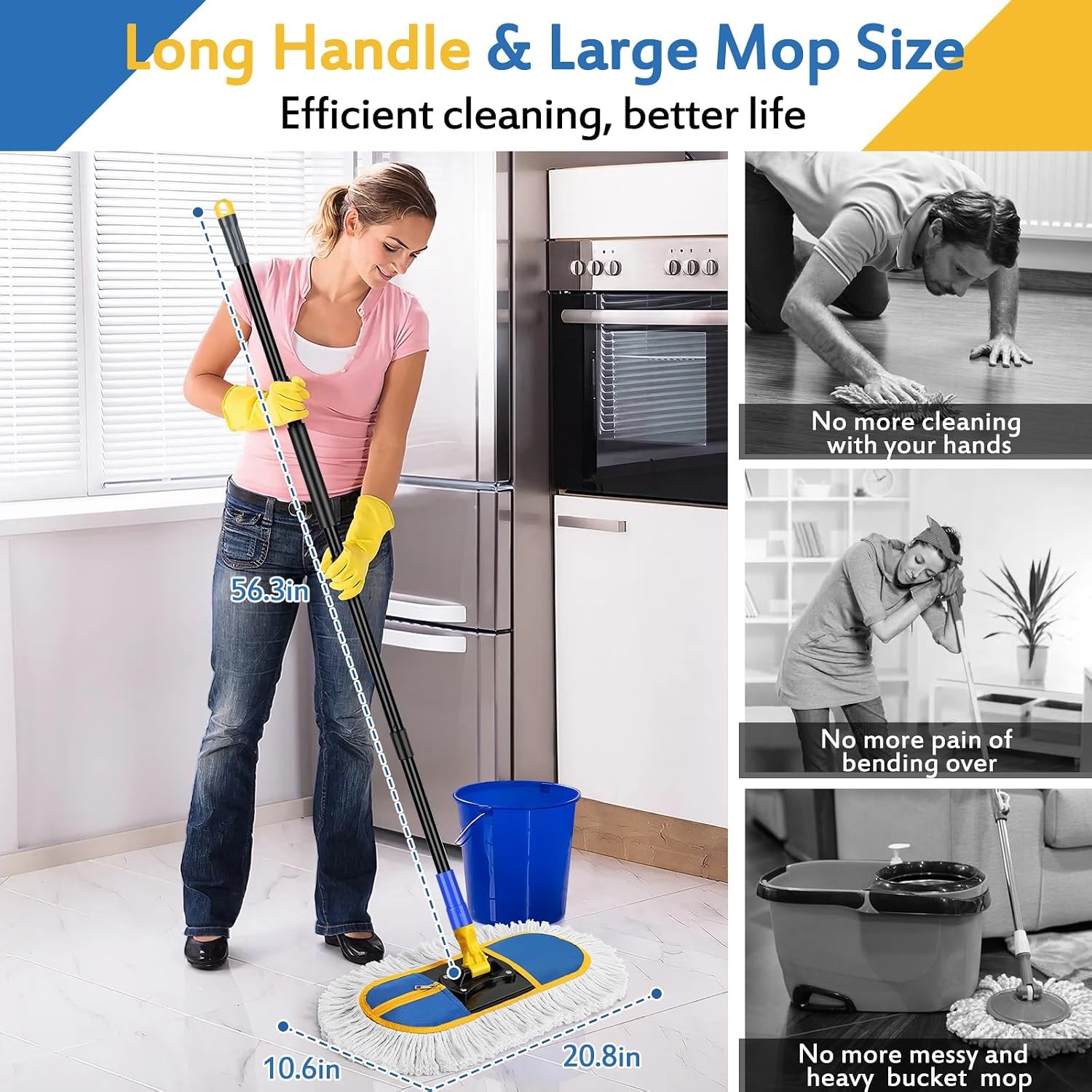 16 Inch Commercial Washable Blue Resuable Dust Mop Replacement Heads 2 Pads