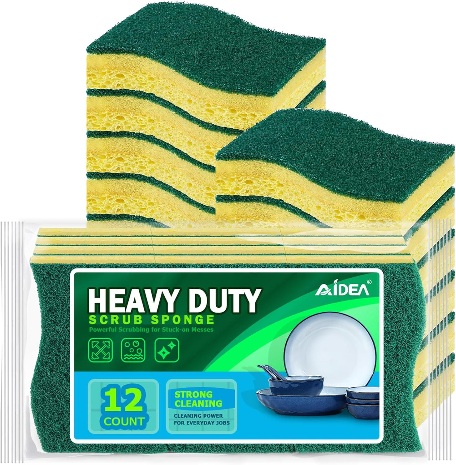 XL Scrub Sponges 6Count, Heavy Duty Sponges for Dishes, Extra Large Sponge for C