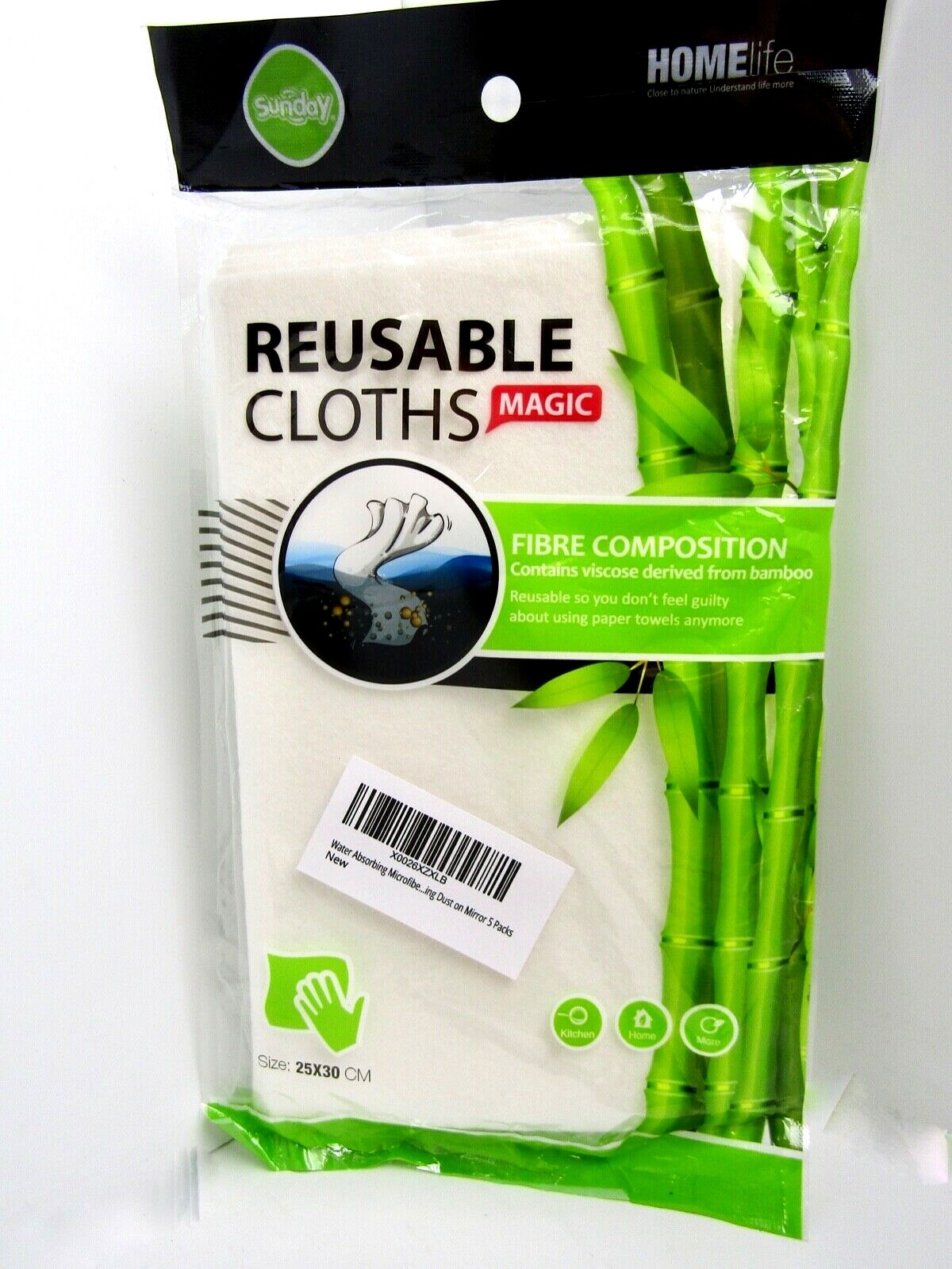 Lot of 3x Reusable Magic Cloths Sunday Home Life 25cm x 30cm 5-Pack Bamboo Fiber