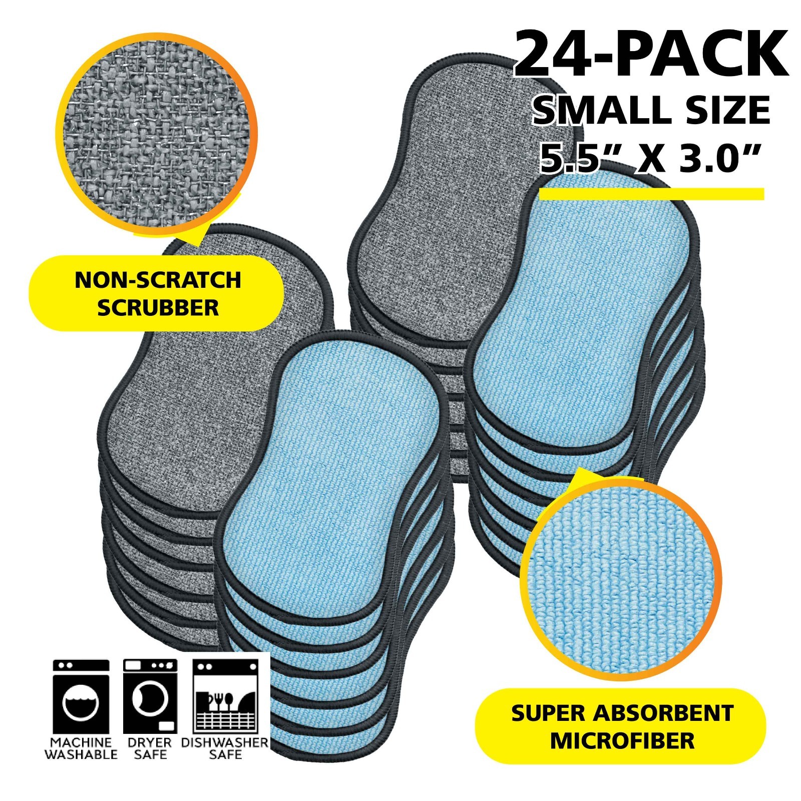Original Tuff-Scrub 2in1 Microfiber Cleaning Sponge Pads, Highest Quality 24Pads
