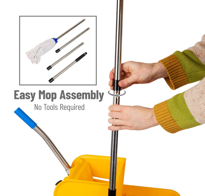 Mop and Bucket Set with Wringer, 5.5 Gallon Cleaning System with Wheels