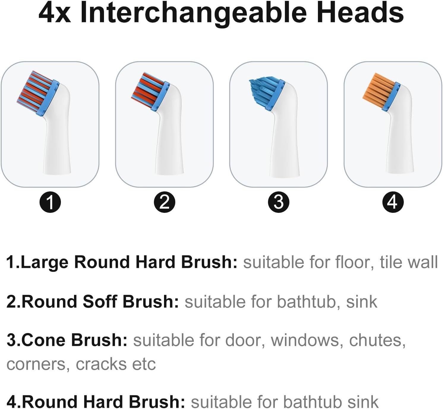 Electric Cleaning Brush with 4 in 1 Multiple Brush Heads, Indoor Household