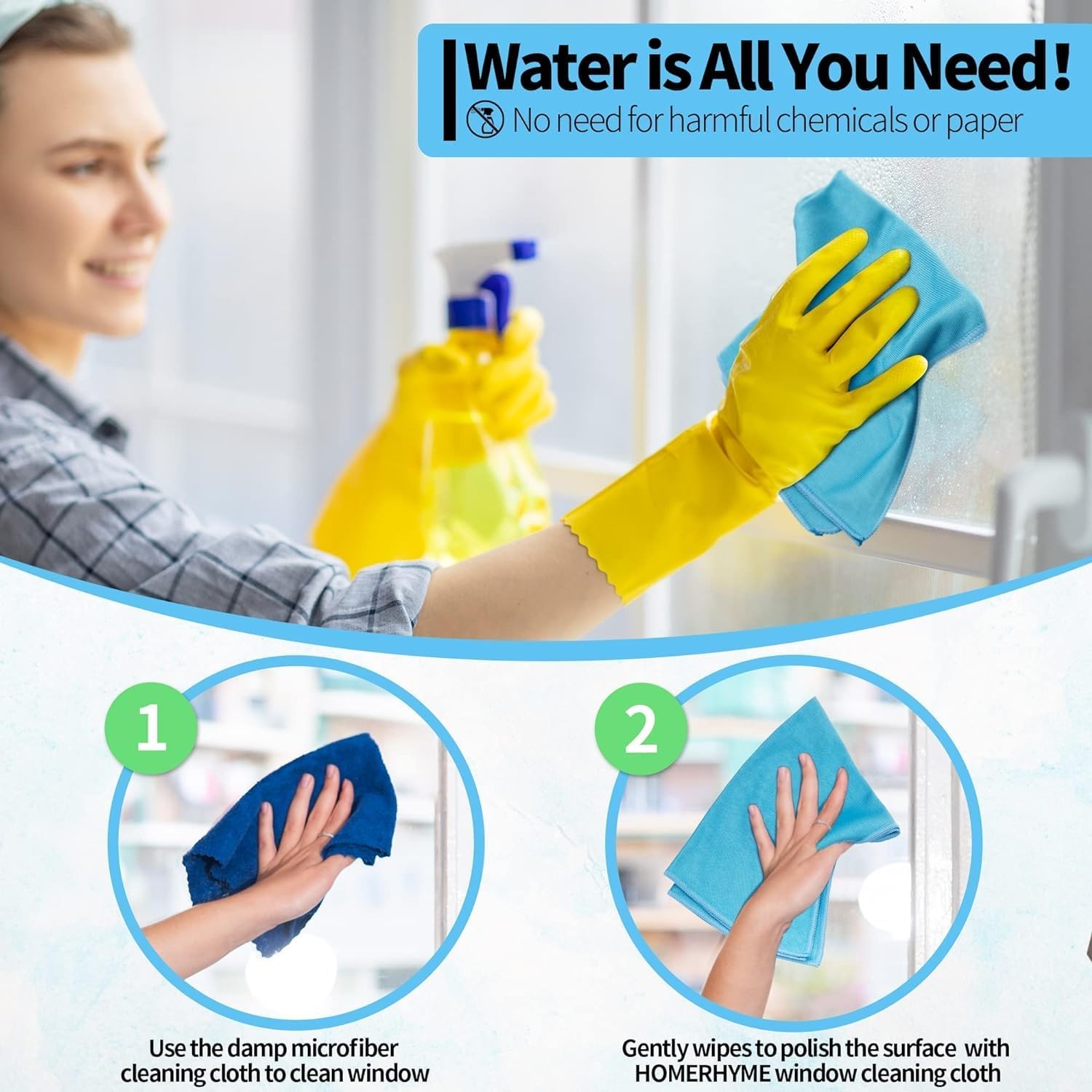 HOMERHYME Microfiber Glass Cleaning Cloth, 12 Pack Window Glass Cleaning Rags, R