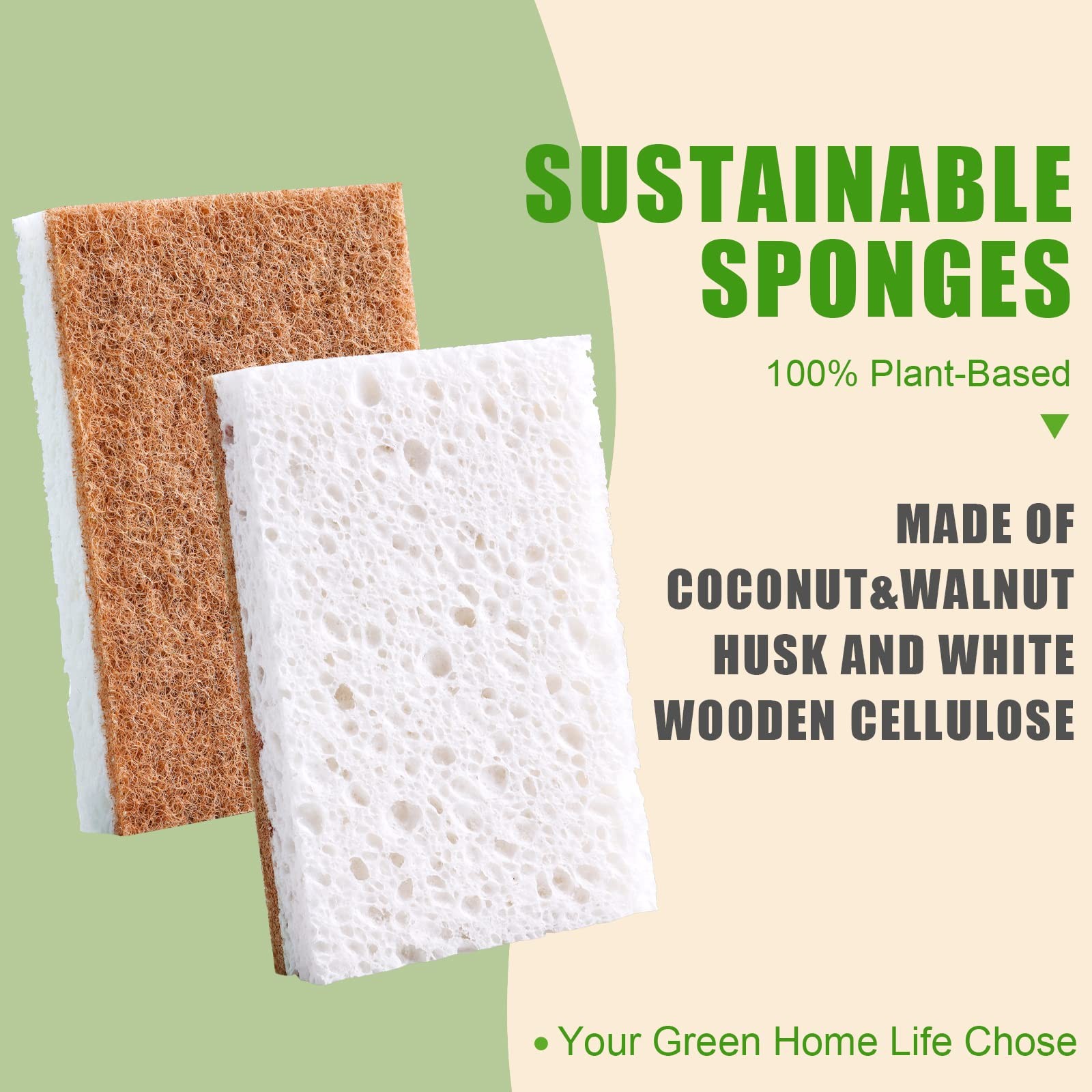 Biodegradable Natural Kitchen Sponge，Eco Friendly Sponges for Dishes,Composta…