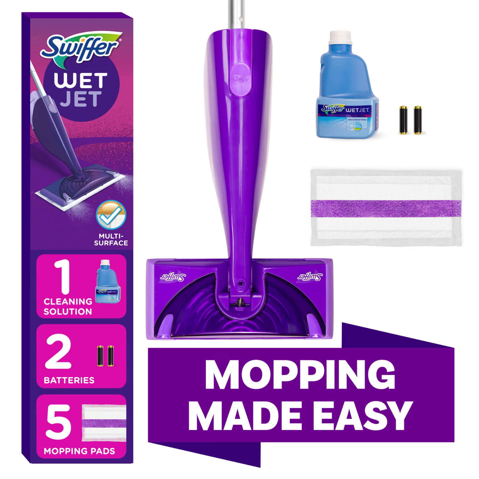 Swiffer Wet Jet Floor Spray Mop Starter Kit, Unscented Cleaner Refill & Pads