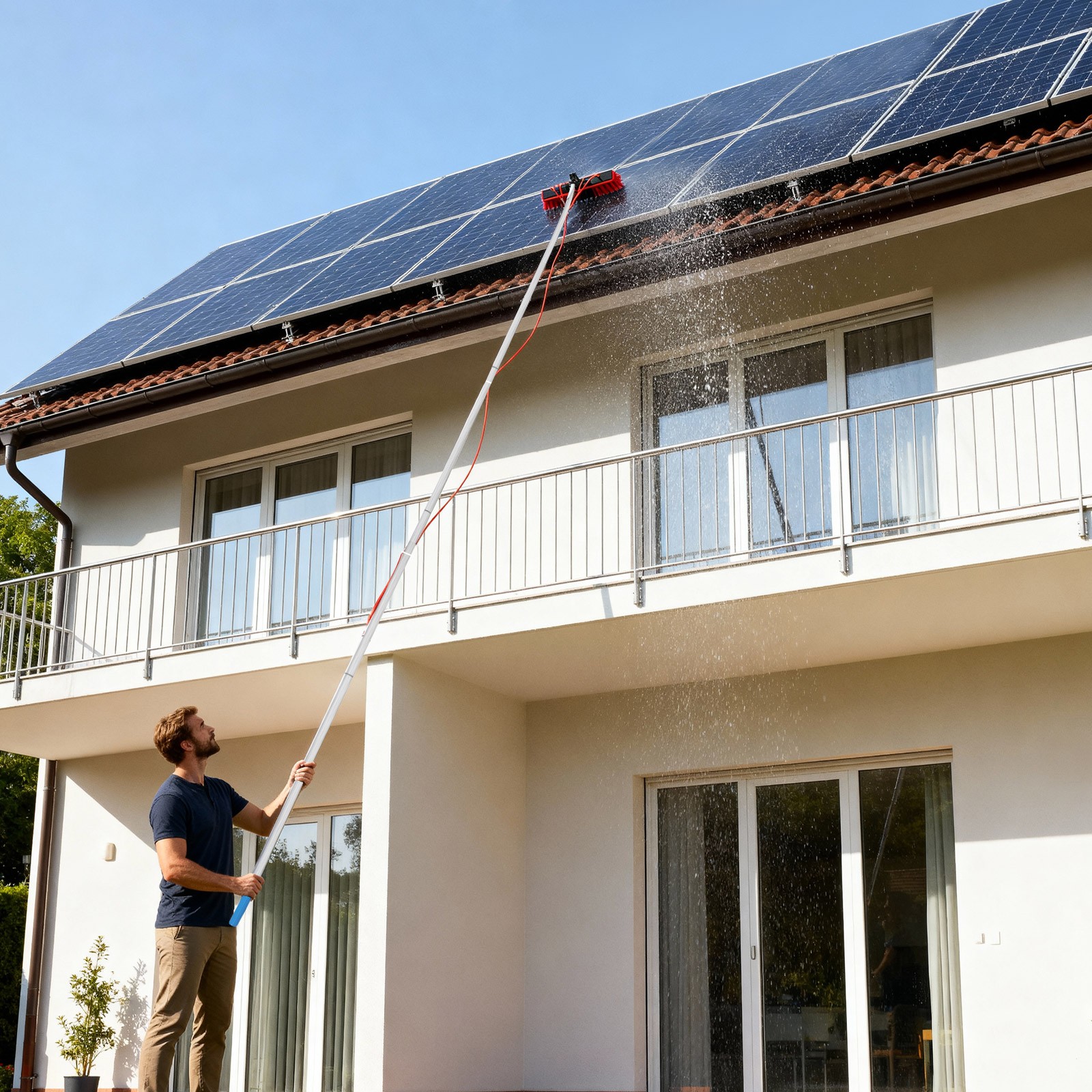 Solar Panel Cleaning Pole Outdoor Window Washing Equipment Brush Adjustable