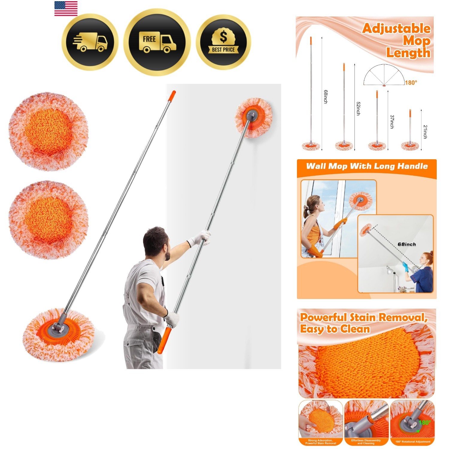 Wall Mop, Primium 68” Wall Cleaner, High-Quality Baseboard Cleaner, Professio…