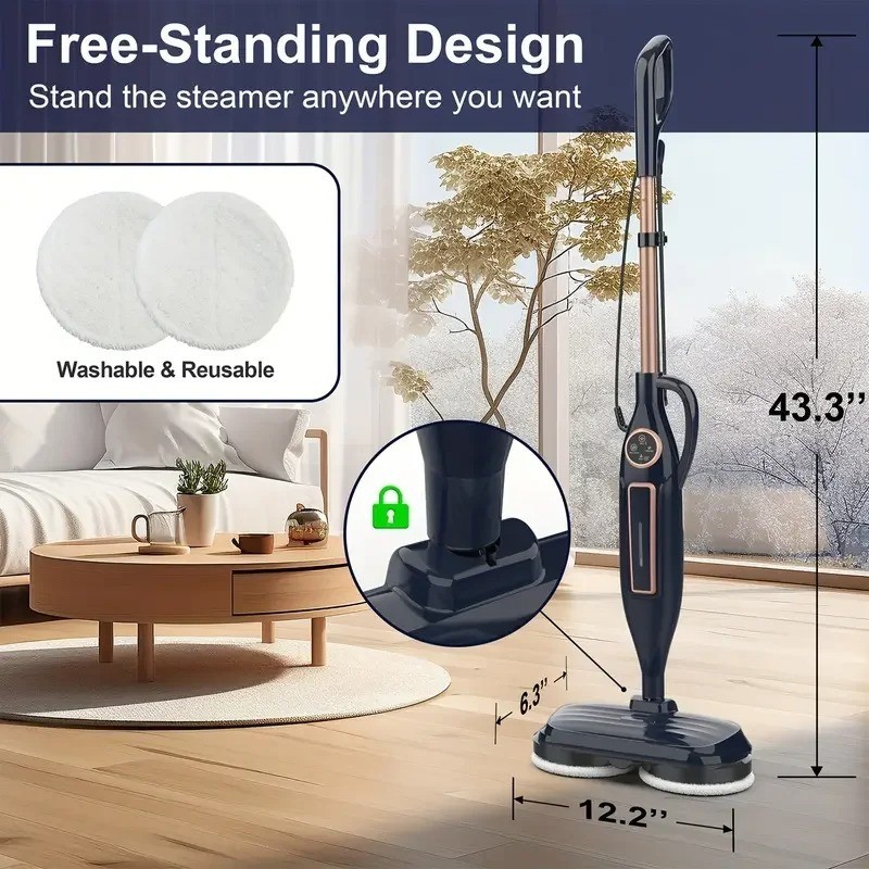 VM6 Scrubbing Steam Mop with Rotating Mop Pads, 10 in 1 Steam Mop, Lightweight
