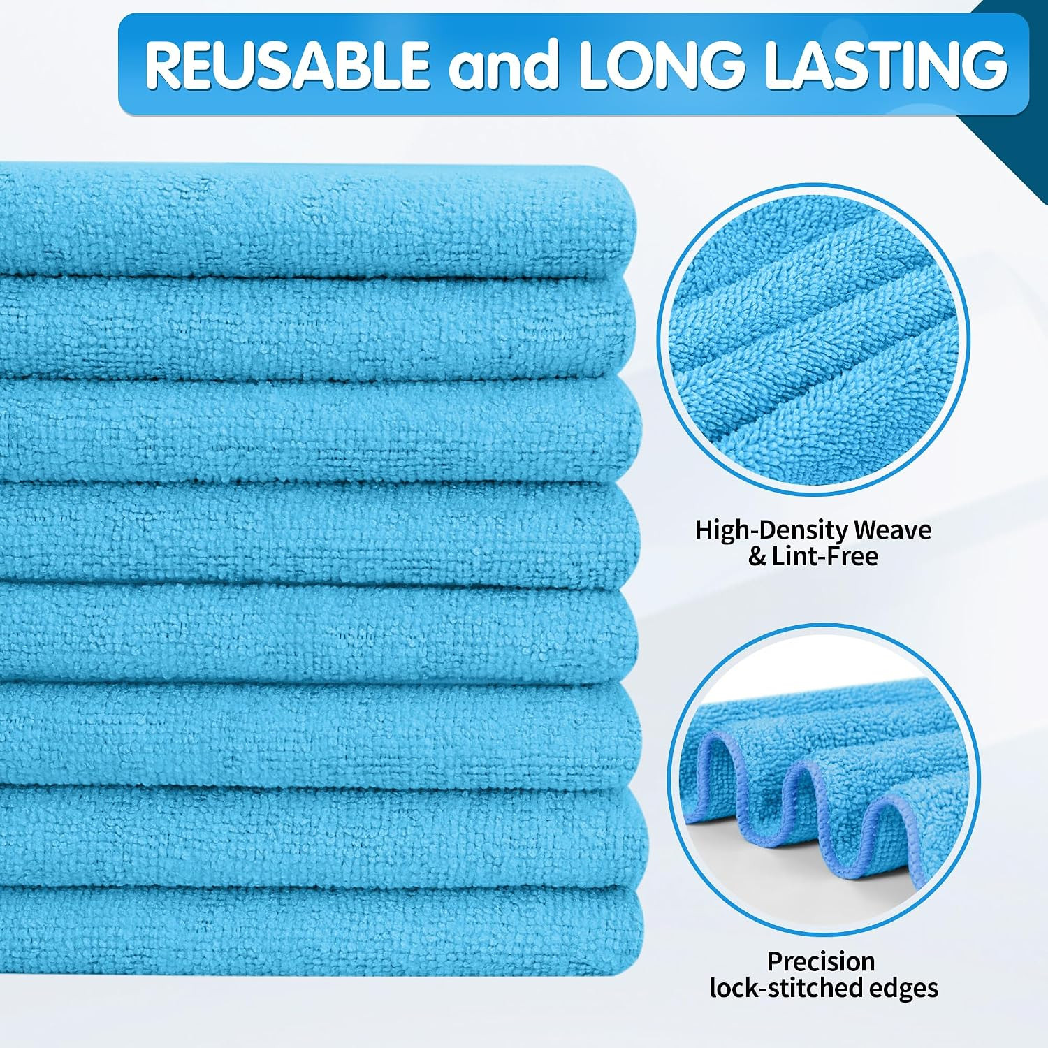 Blue Microfiber Cleaning Cloth -Pack of 8, Highly Absorbent Cleaning Rags, 16″X1
