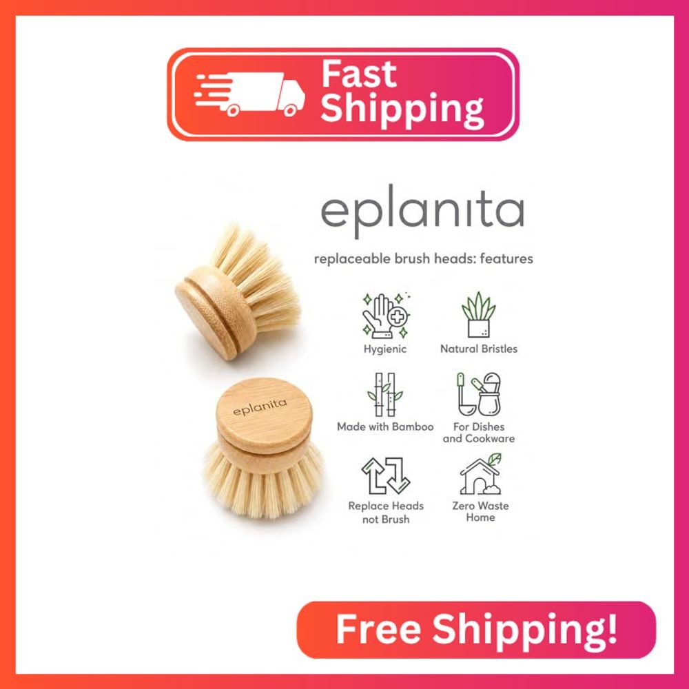 eplanita Replacement Brush Heads (Pack of 8) for Bamboo Dish Brush, Sisal Bristl